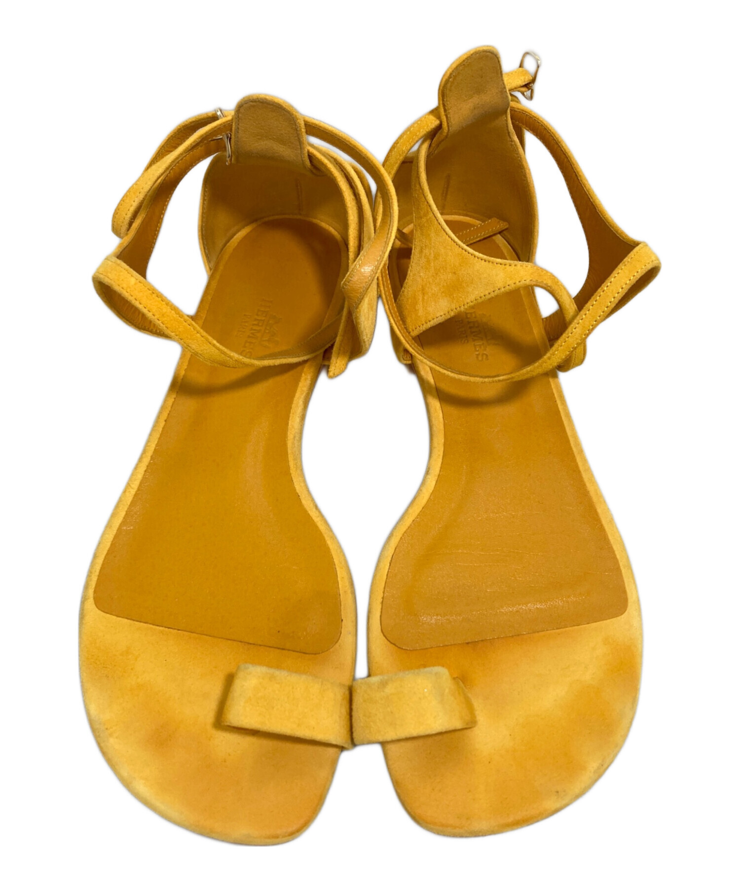 エルメス エスパドリーユ エルダ イエロー レザー アンクルストラップ サンダル エルメス エスパドリーユ エルダ イエロー レザー アンクルストラップ