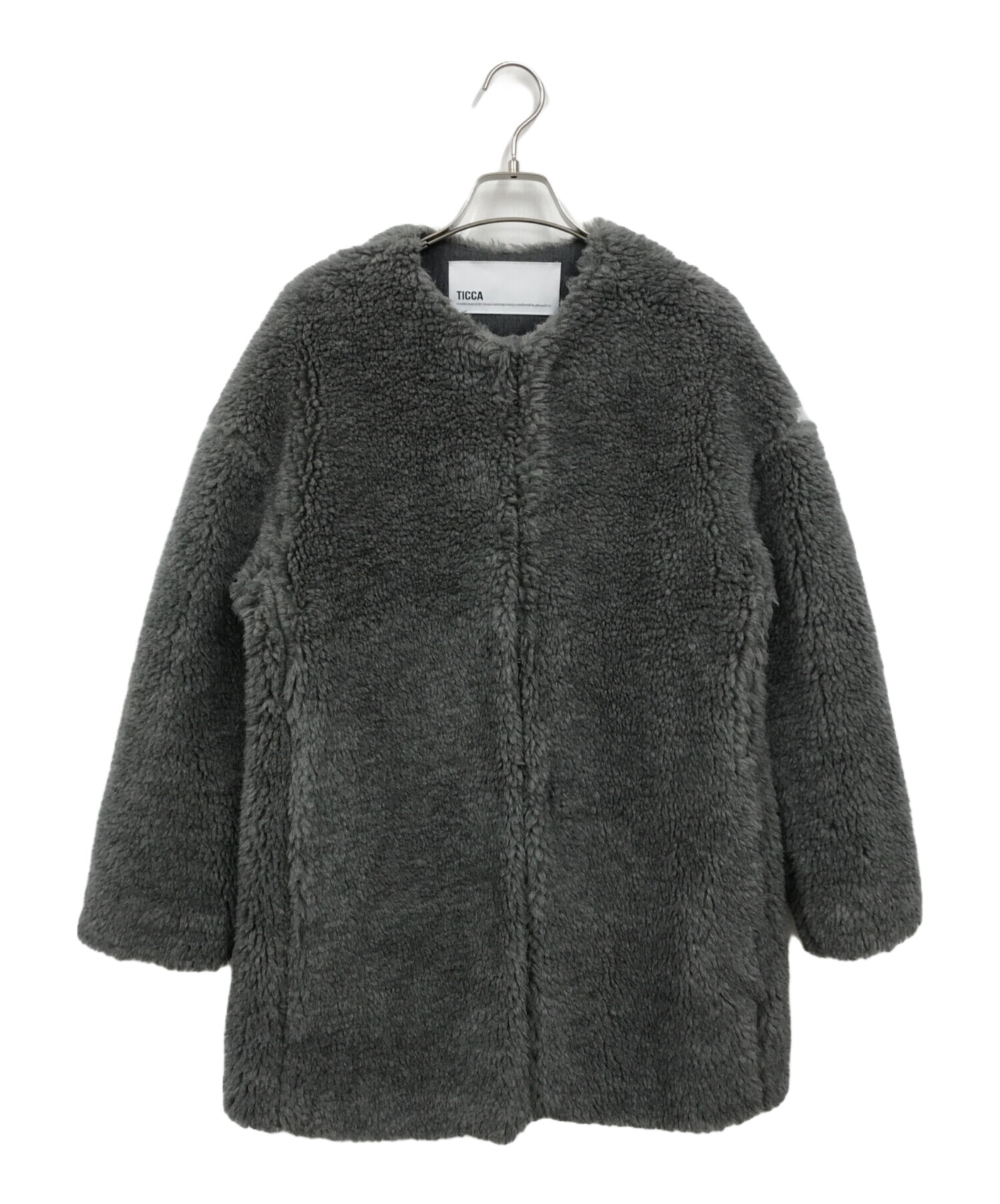 中古・古着通販】ticca (ティッカ) ウールファーロングコート グレー