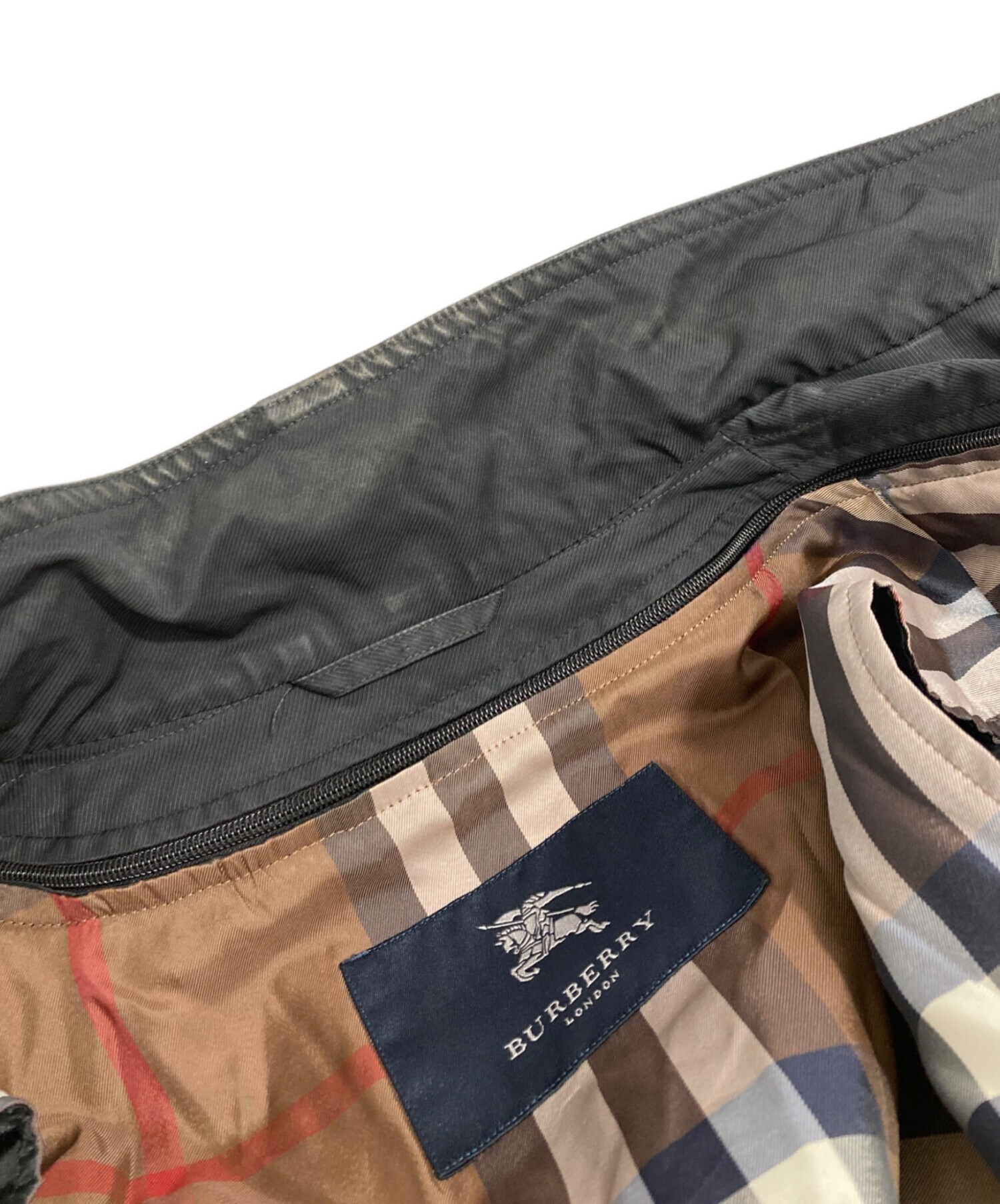 本物上質●L　BURBERRY　LONDON　ステンカラーコート　ライナー　黒 Burberry LONDON ステンカラーコート 黒 ノバチェック柄 【公式通販】