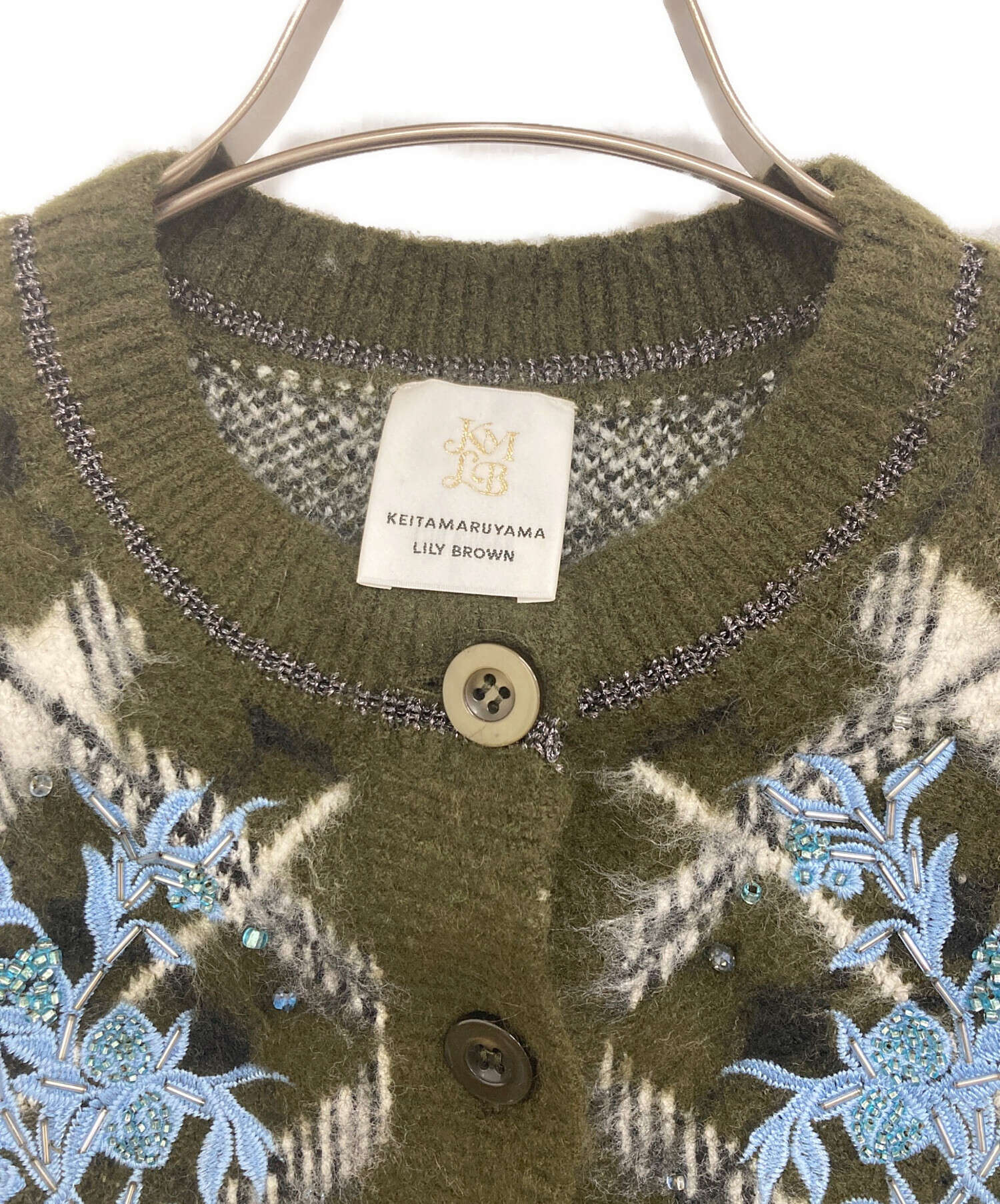 LILY BROWN ケイタマルヤマ　刺繍カーディガン カーキ LILY BROWN ケイタマルヤマ刺繍カーディガン カーキ