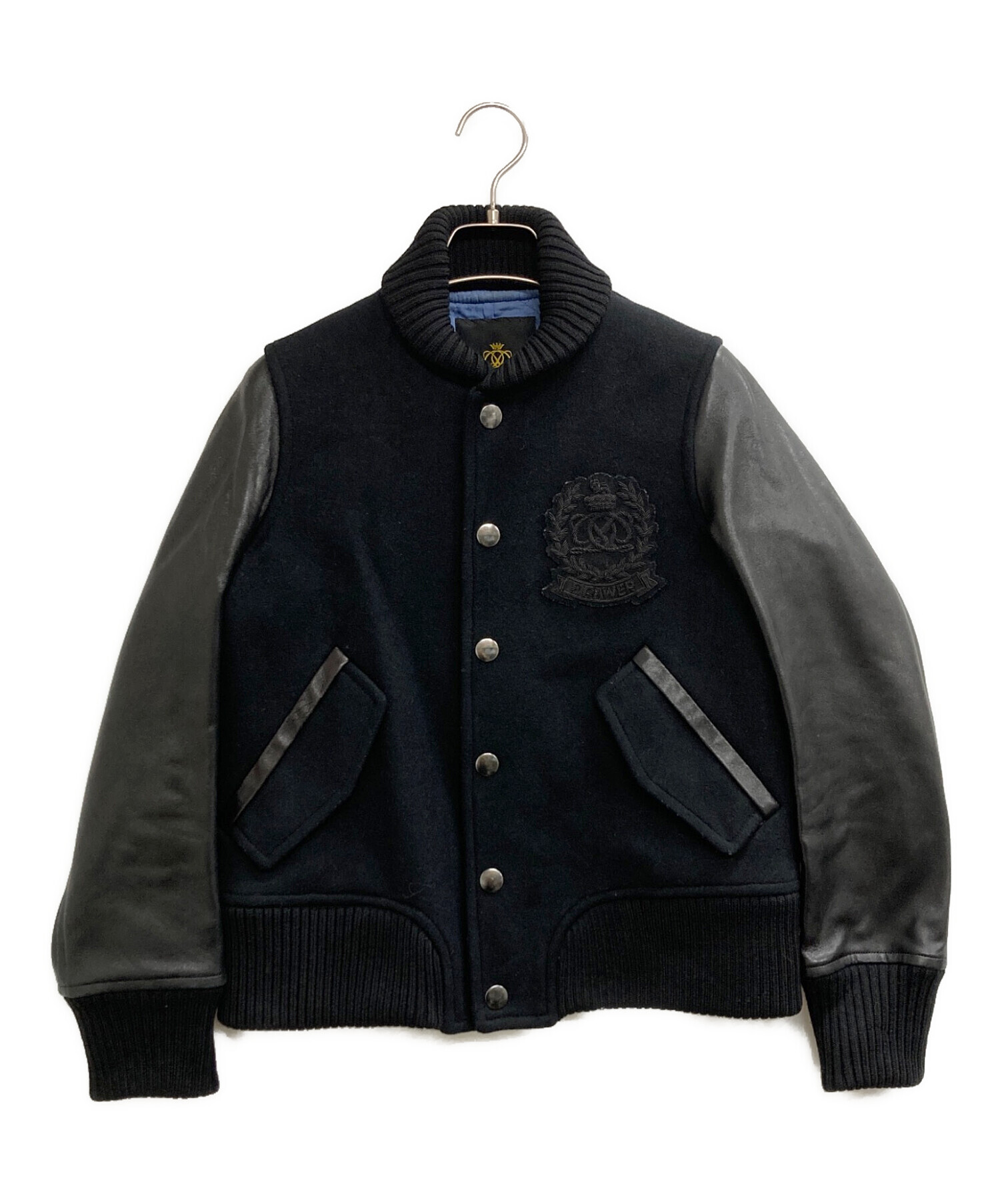DRAWERスタジャン Drawer ウールレザースタジャン ロゴ 刺繍 黒 モード