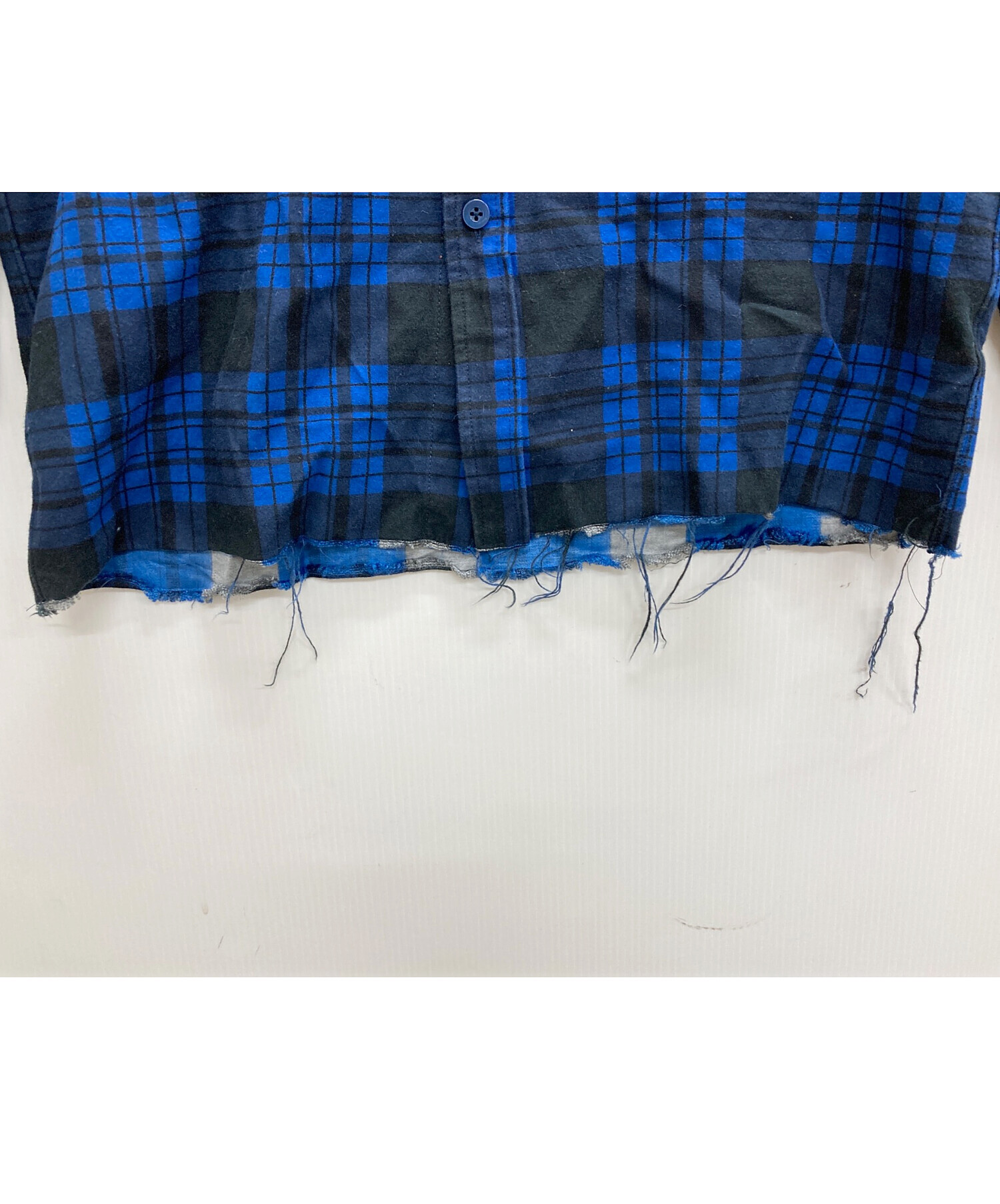 needles オンブレチェックシャツ カットオフ S 黒　青 中古・古着通販】Needles (ニードルズ) カットオフネルシャツ ブルー