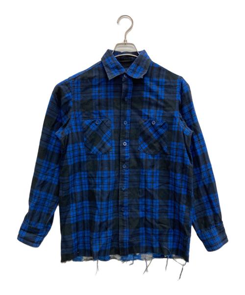 needles オンブレチェックシャツ カットオフ S 黒　青 中古・古着通販】Needles (ニードルズ) カットオフネルシャツ ブルー
