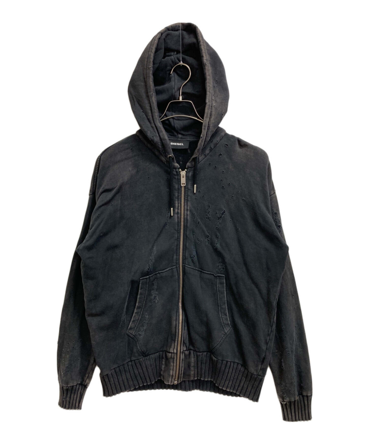 中古・古着通販】DIESEL (ディーゼル) ダメージ加工パーカー ブラック 