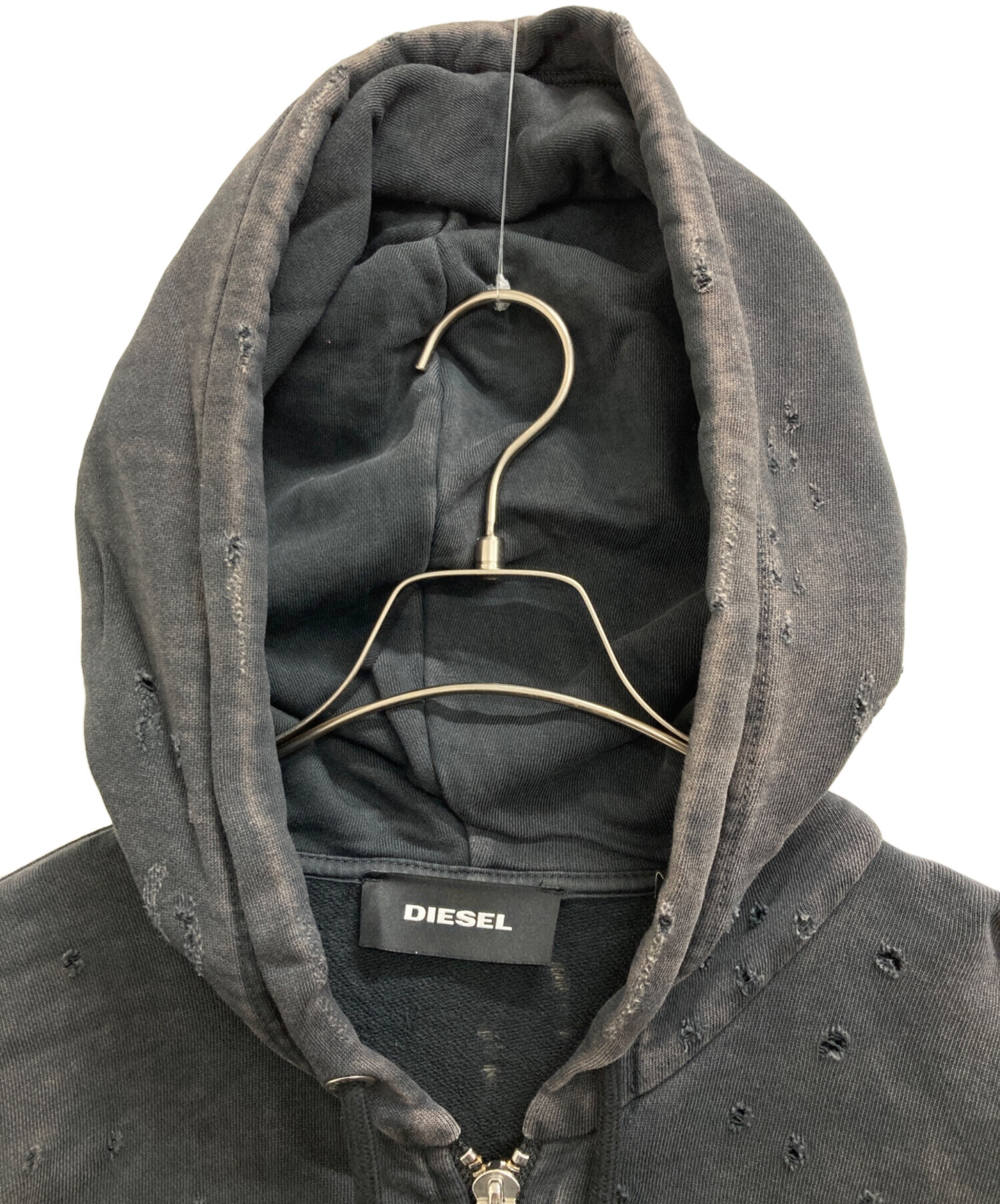 中古・古着通販】DIESEL (ディーゼル) ダメージ加工パーカー ブラック 