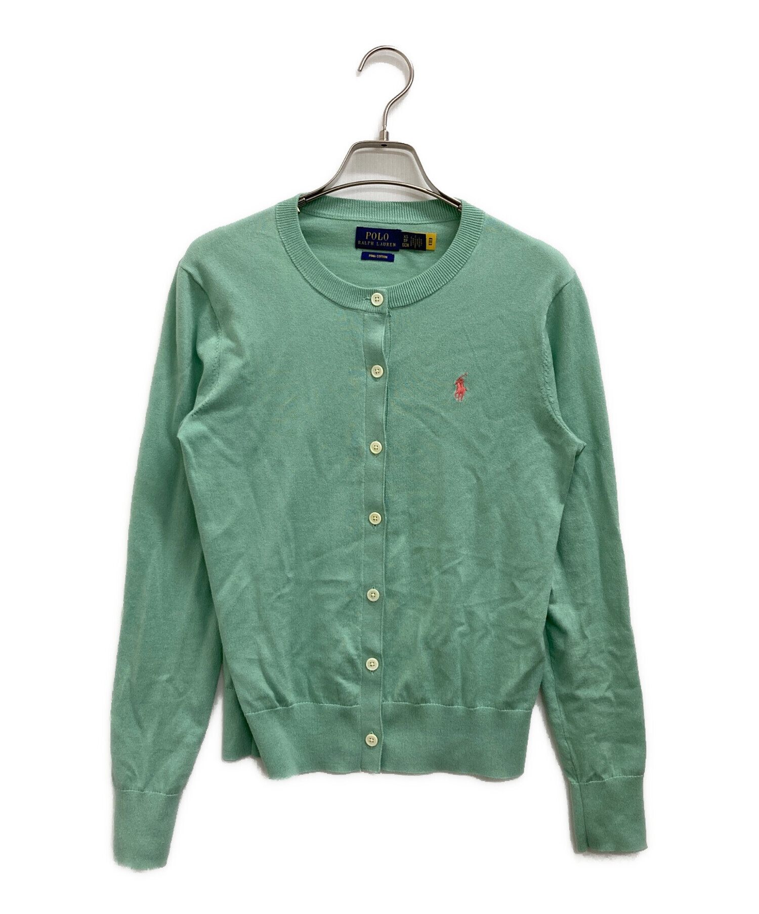 80s POLO by Ralph Lauren レタードカーディガン　緑タグ レタードカーディガン ニット ワッペン ロゴ 刺繍 長袖 M 緑