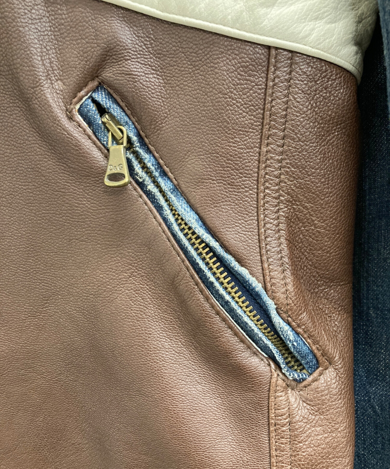 中古・古着通販】D&G (ディーアンドジー) レザー切替デニムジャケット