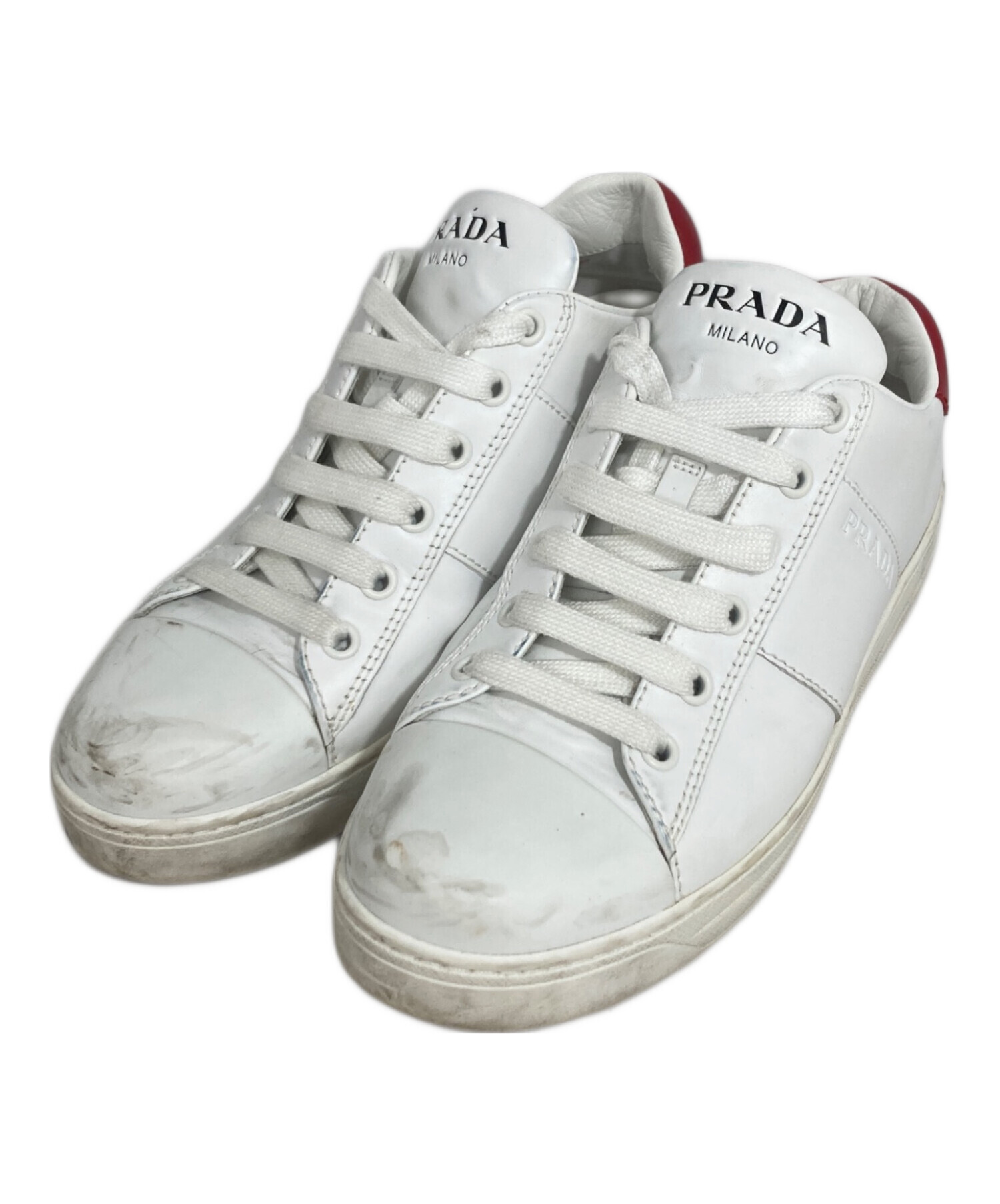 【美品】PRADA ホワイトレザー スニーカー レディース サイズ36.5 中古・古着通販】PRADA (プラダ) スニーカー ホワイト サイズ:36.5