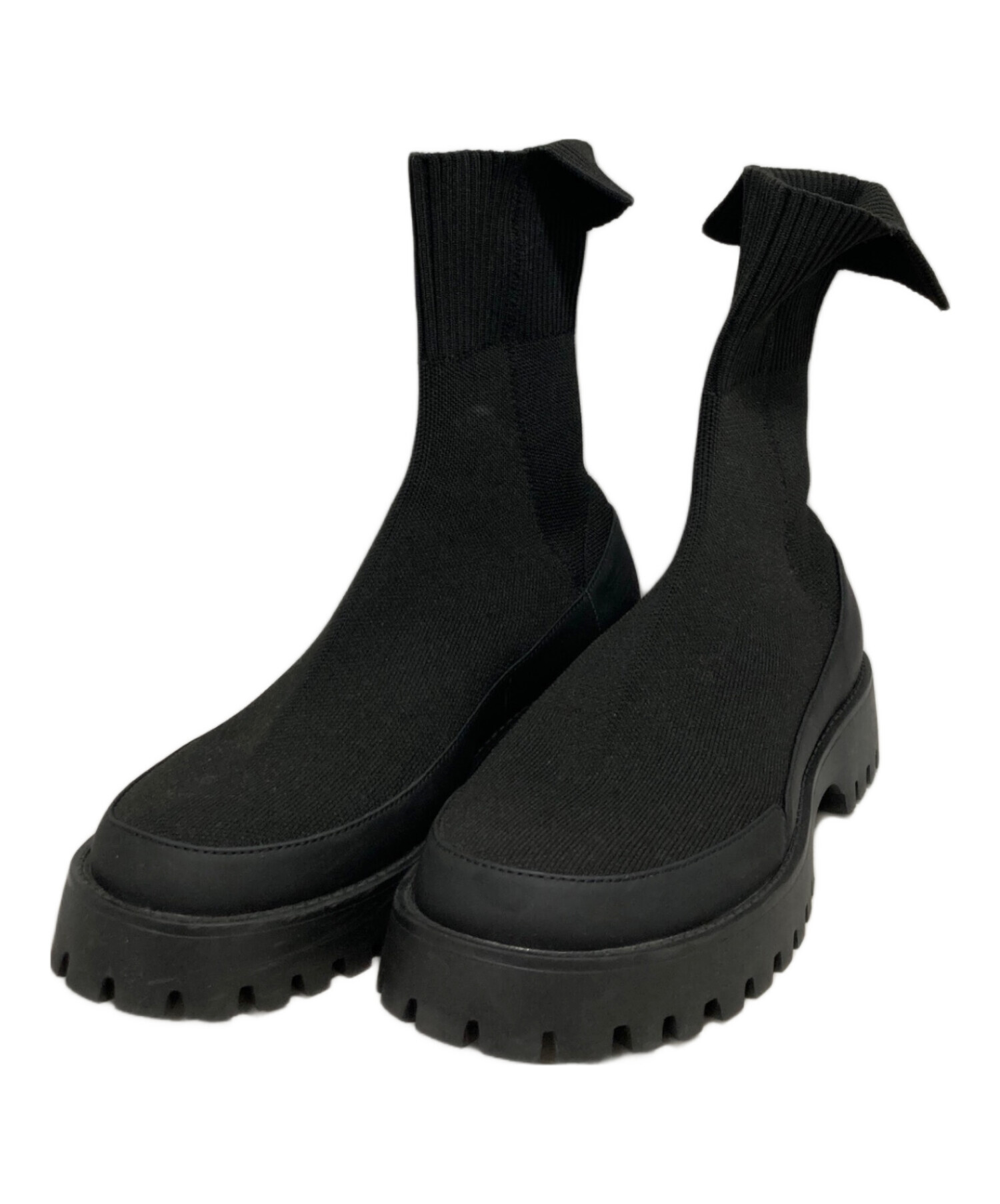 中古・古着通販】emmi (エミ) ecoニットブーツ ブラック サイズ:24.5