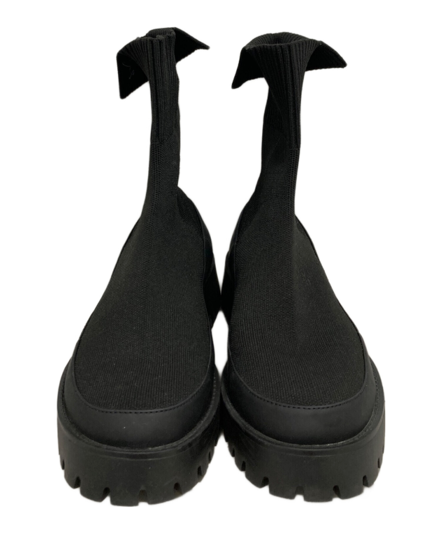 Emmiブラックニットカフスリッポンブーツ 中古・古着通販】emmi (エミ) ecoニットブーツ ブラック サイズ:24.5