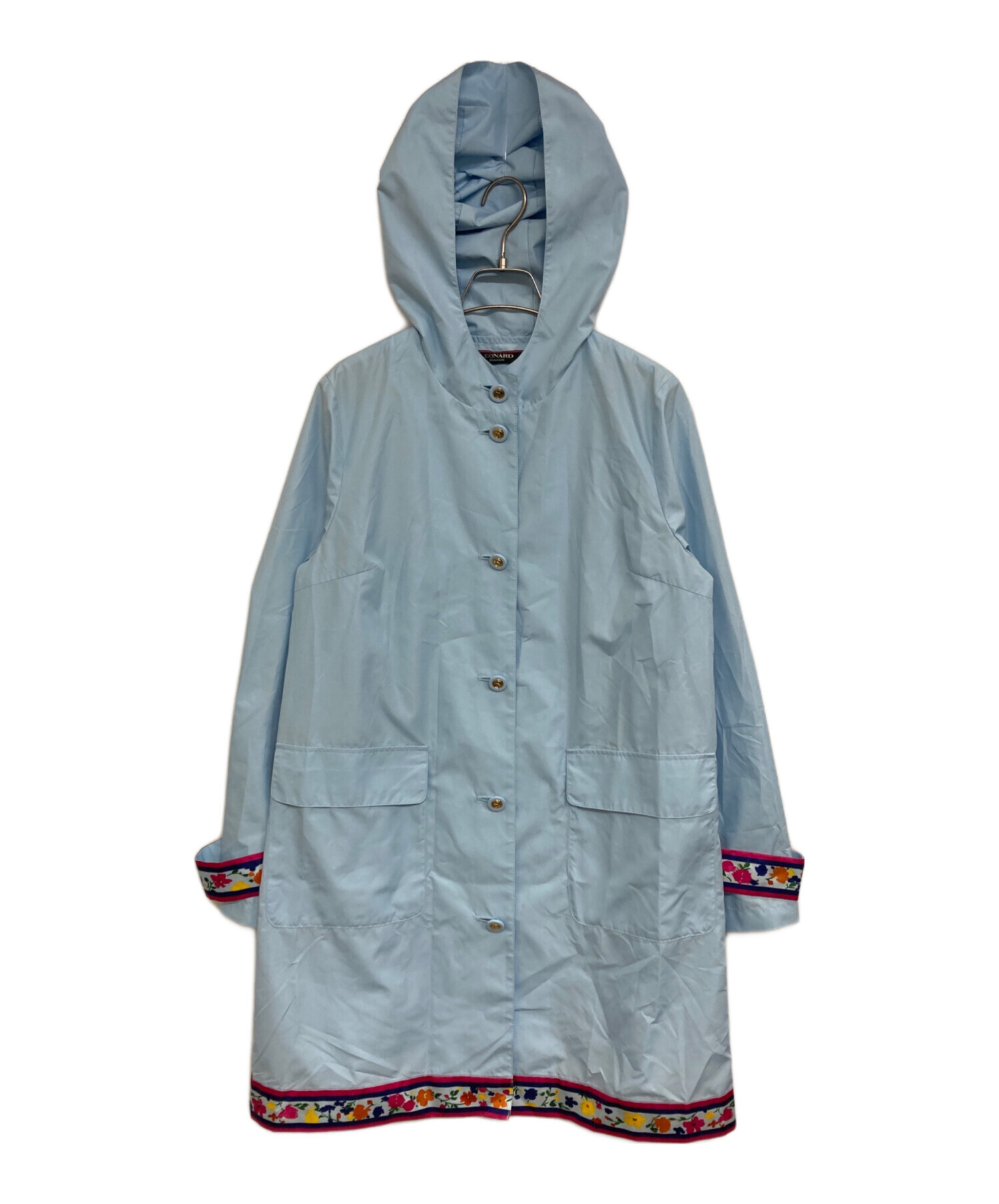 LEONARD レオナールスポーツ　カシミヤ混フードコート 花柄トリム　40 中古・古着通販】LEONARD (レオナール) トリム フーディ ロングコート