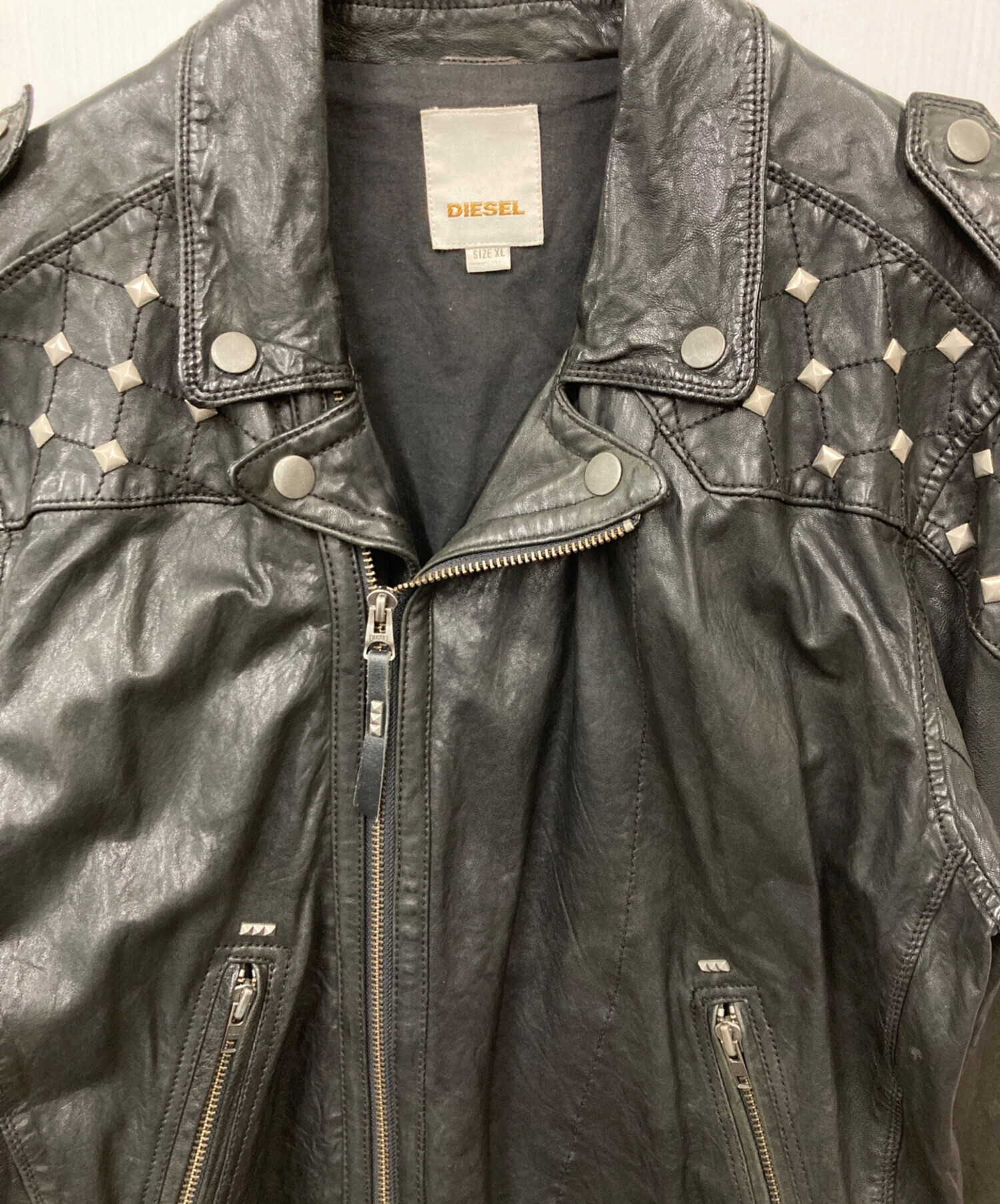 中古・古着通販】DIESEL (ディーゼル) スタッズライダースジャケット