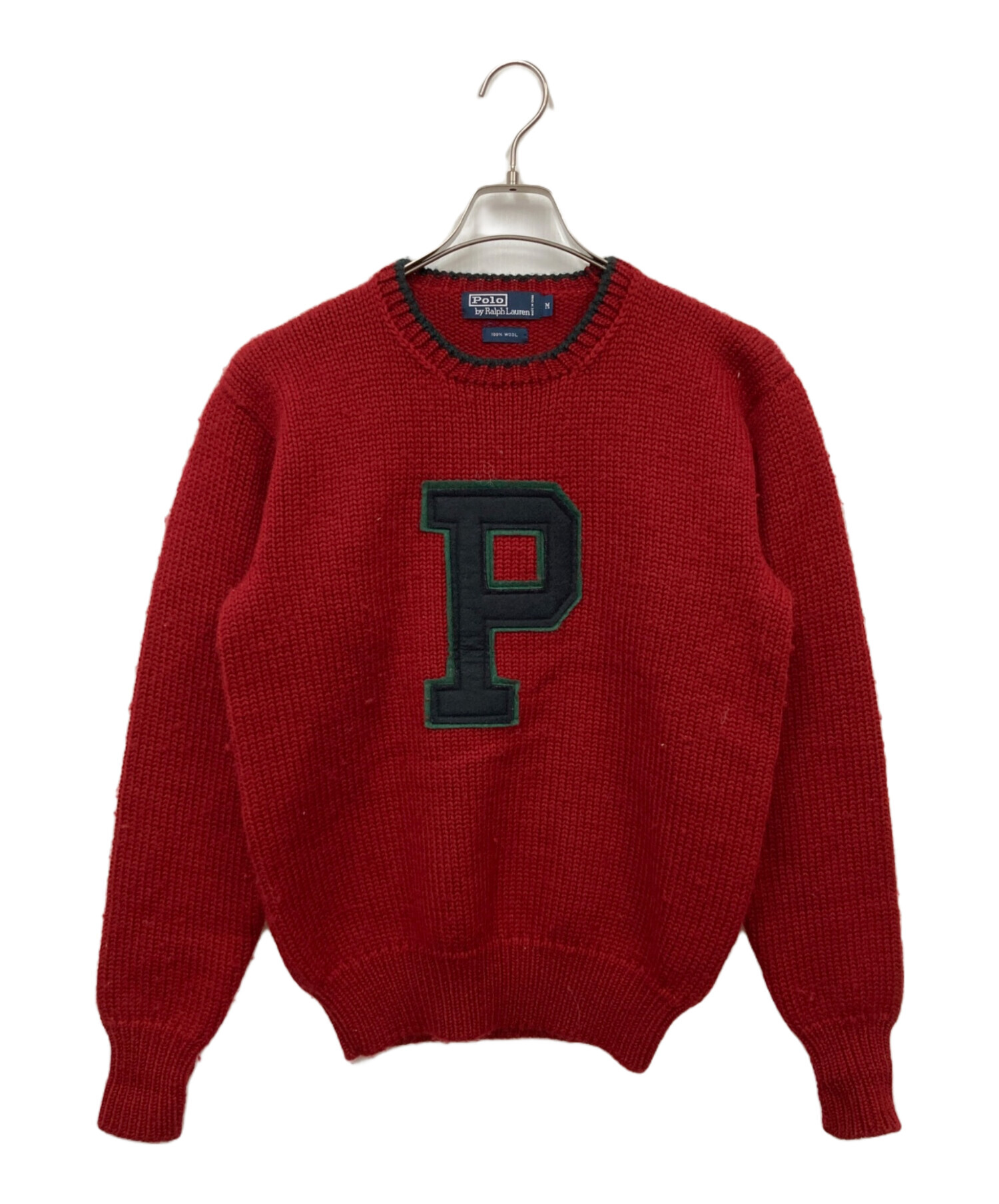 現行タグ✨ポロラルフローレン 長袖 ニット セーター ホース刺繍 リブ L赤 中古・古着通販】POLO RALPH LAUREN (ポロ・ラルフローレン) ニット