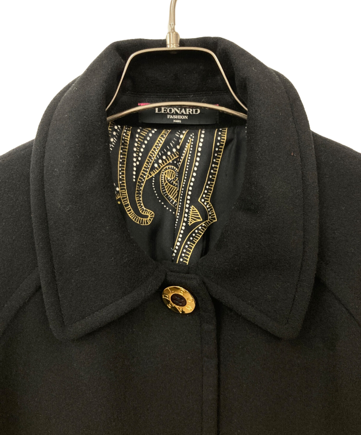 未使用級✨レオナール　カシミヤ混ウールコート　金ボタン　裏シルク総柄　胸ロゴ刺繍 中古・古着通販】LEONARD (レオナール) 金釦カシミヤ混コート ブラック