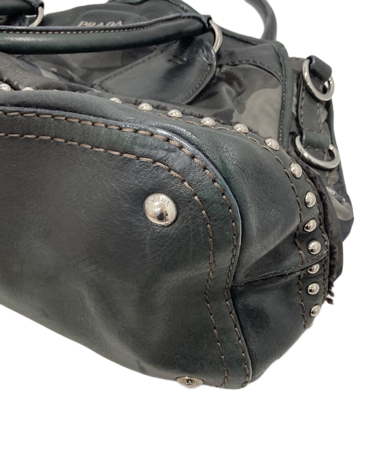 中古・古着通販】PRADA (プラダ) スタッズ 迷彩 ハンドバッグ ブラック 