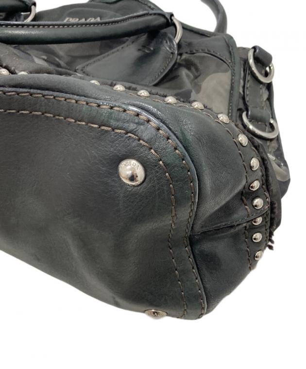 中古・古着通販】PRADA (プラダ) スタッズ 迷彩 ハンドバッグ ブラック