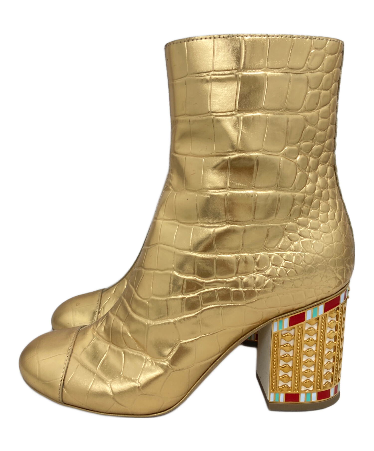 CHANEL ブーツ 美品ゴールドココマーク37C 中古・古着通販】CHANEL (シャネル) アンクル ブーツ ゴールド サイズ