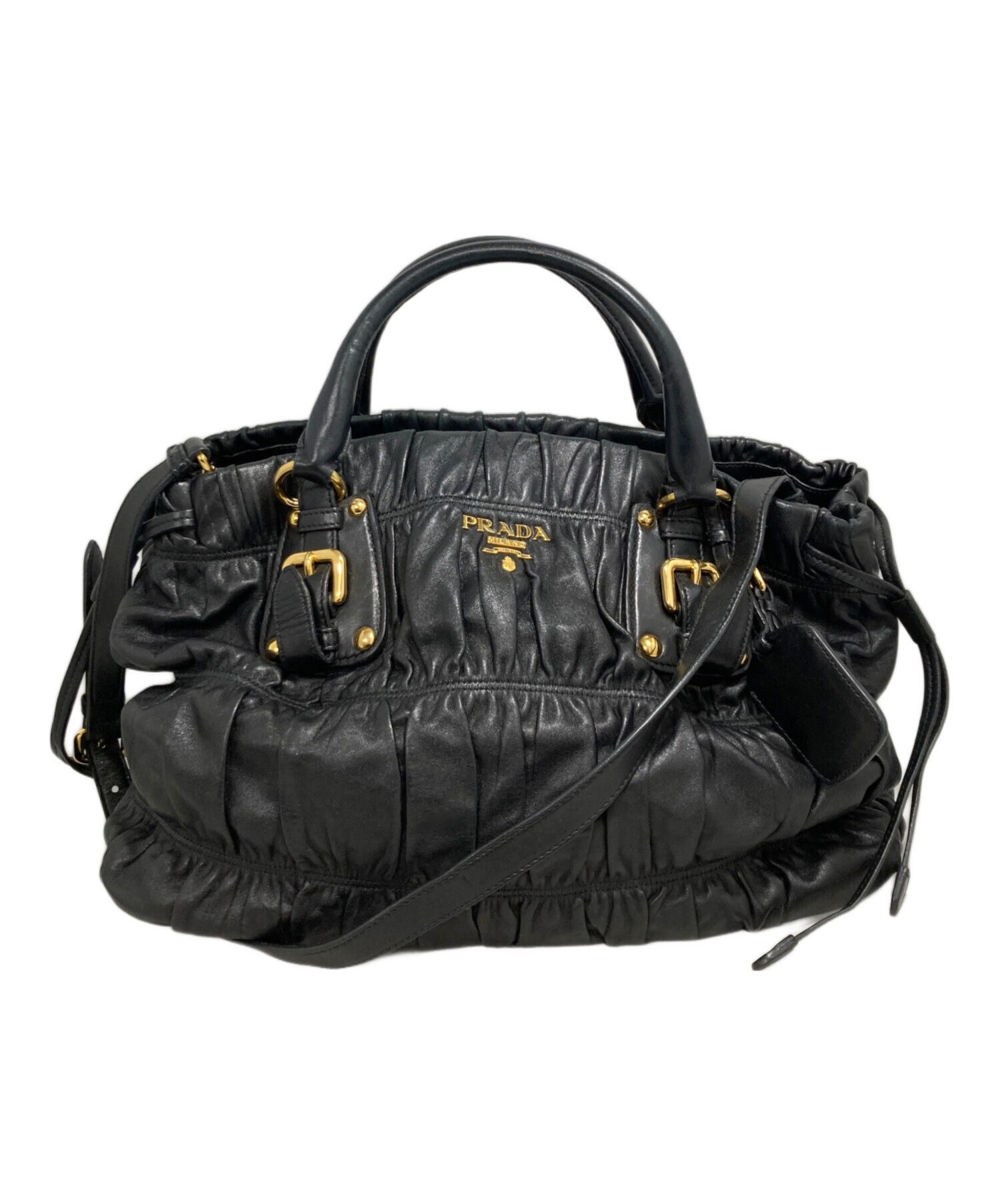 プラダ ナッパゴーフル ・２WAYハンドバッグ ・NAPPA GAUFRE 中古・古着通販】PRADA (プラダ) nappa gaufreハンドバッグ ブラック