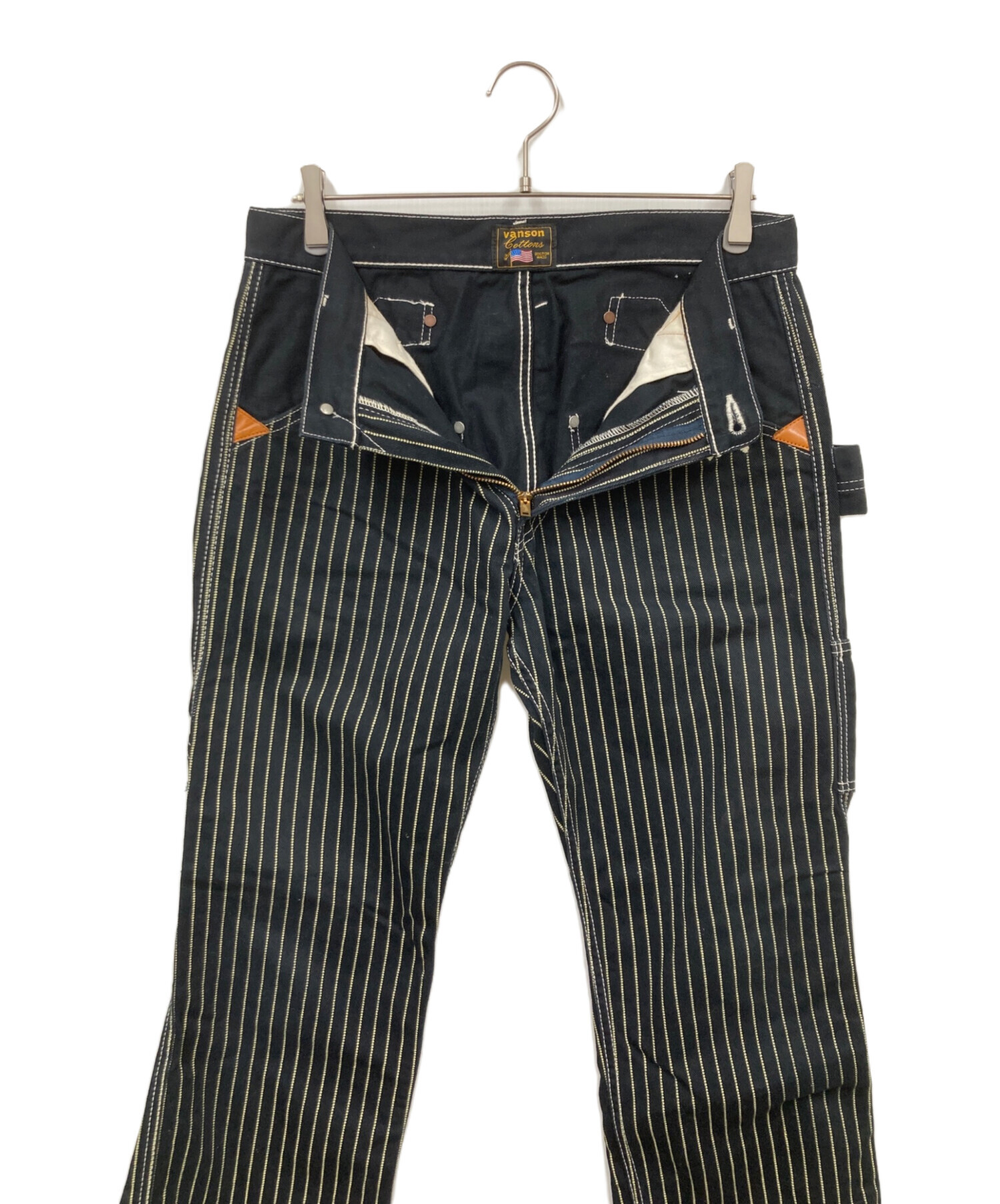 vanson ストライプ ワークパンツ サイズ34 中古・古着通販】VANSON (バンソン) ストライプパンツ ブラック サイズ