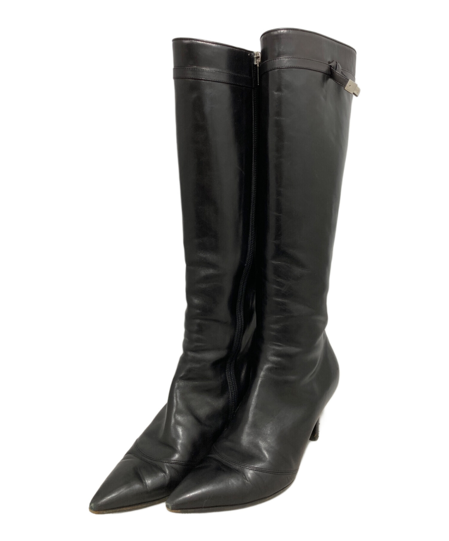 【美品】ルイヴィトン ロングブーツ ブラック クロスベルト 中古・古着通販】LOUIS VUITTON (ルイ ヴィトン) ロングブーツ