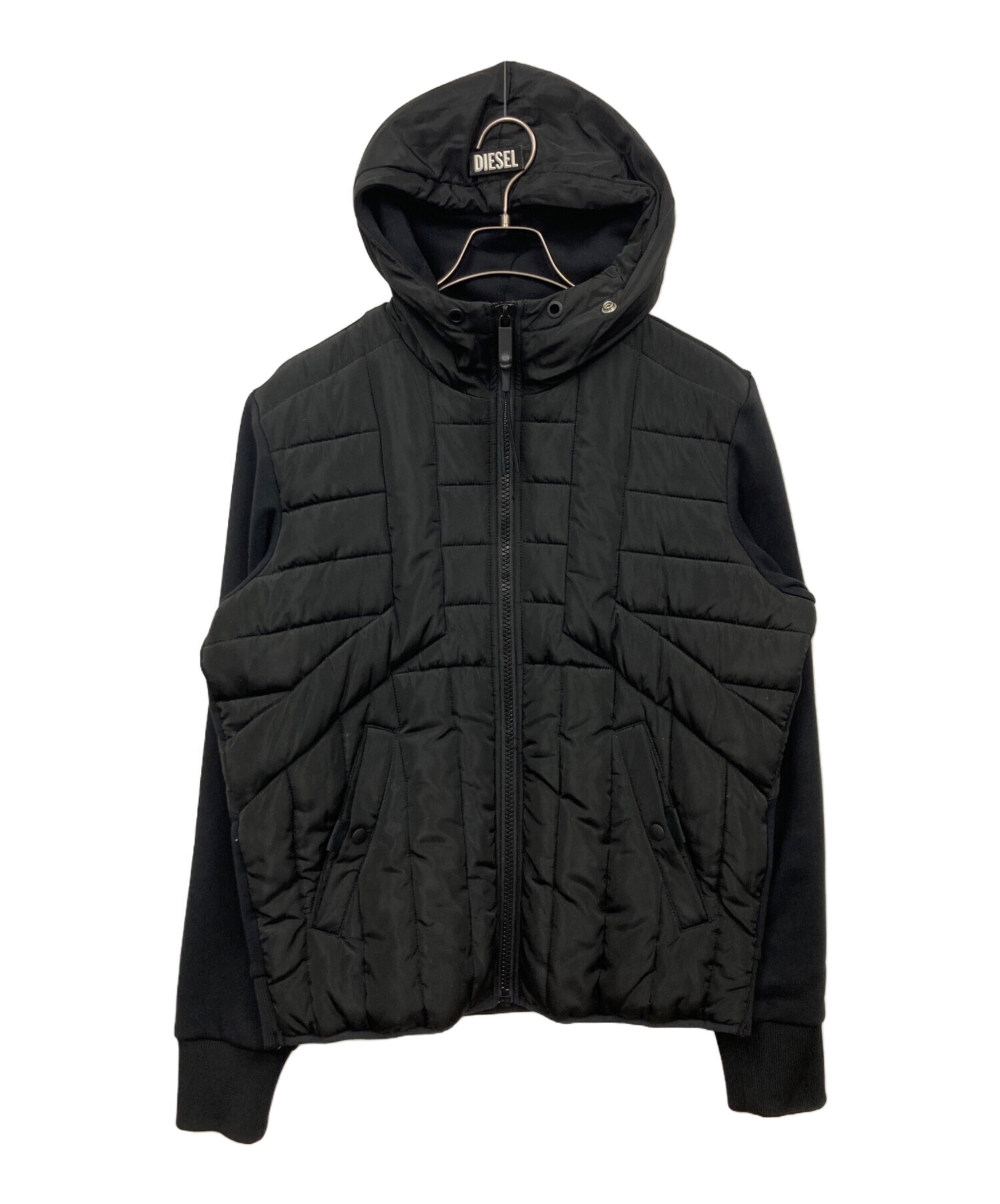 【美品】DIESEL デザインパーカー切り替えジャケット Sサイズ 中古・古着通販】DIESEL (ディーゼル) 切替パーカー ブラック サイズ:M
