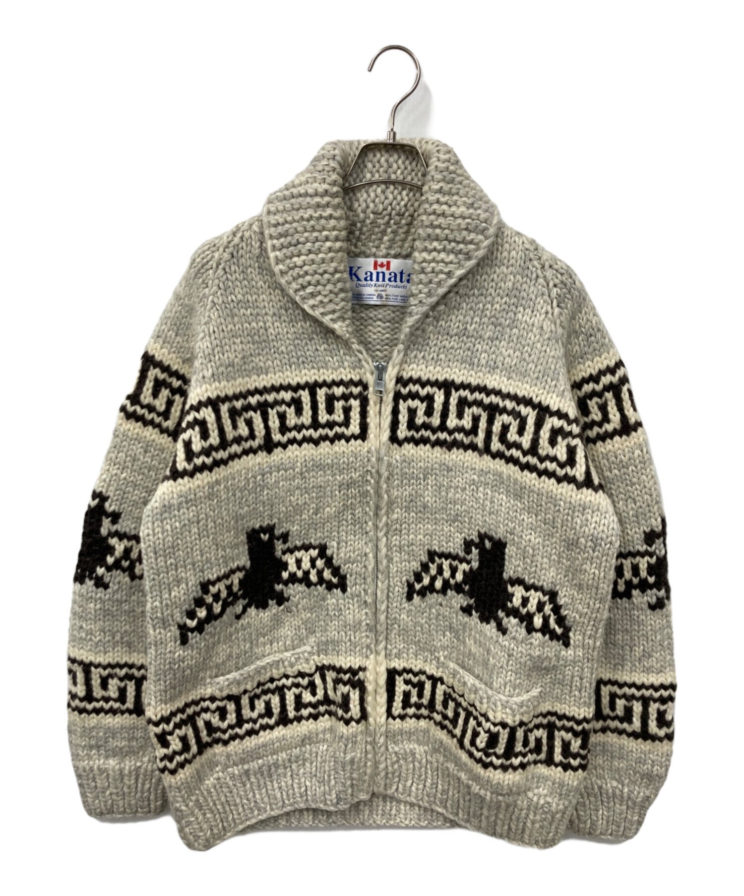 KANATA カナタ カウチンニット カーディガン オルテガ柄　グレー　サイズＦ 中古・古着通販】KANATA (カナタ) カウチンニットカーディガン グレー