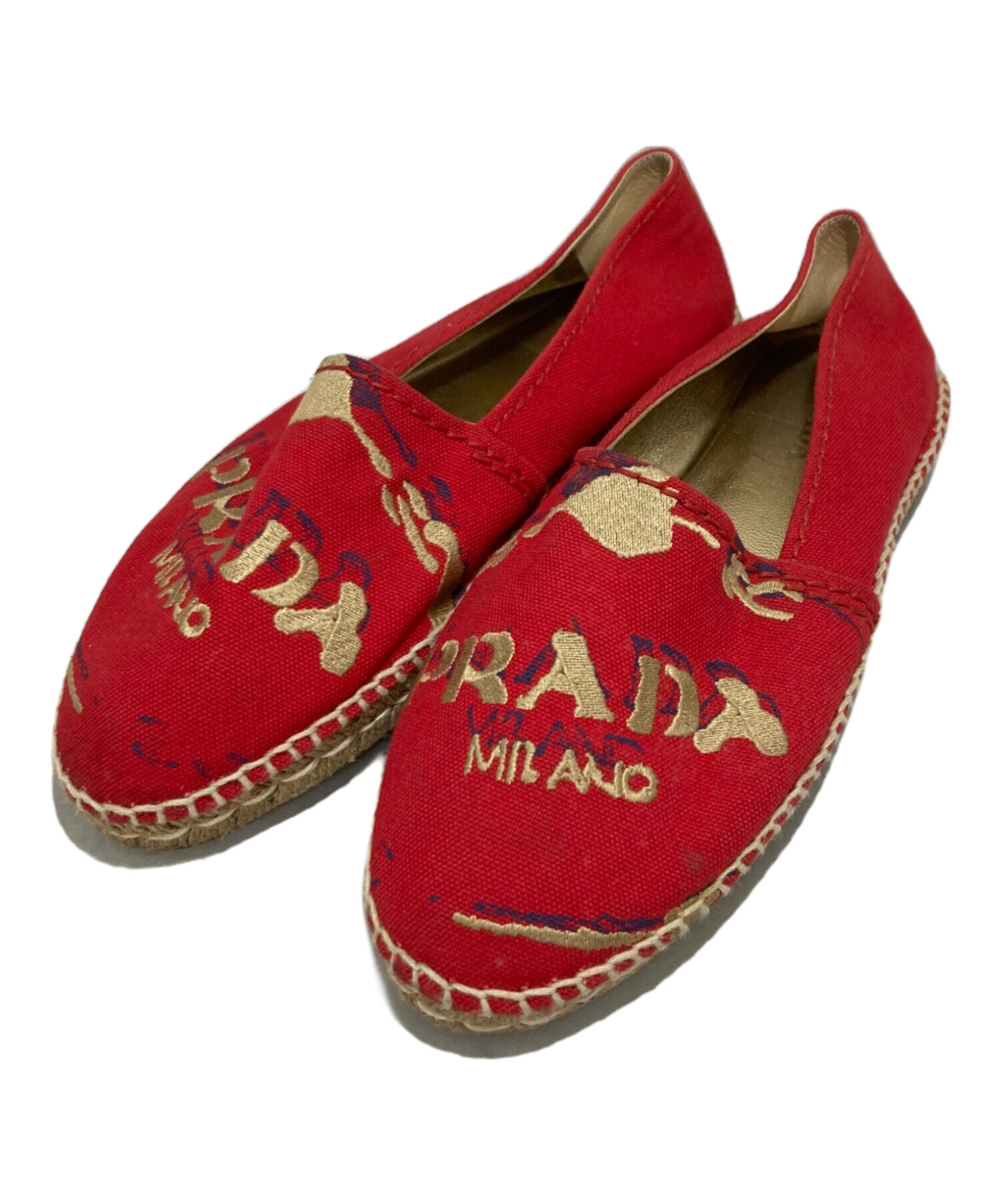 中古・古着通販】PRADA (プラダ) スリッポン レッド サイズ:39