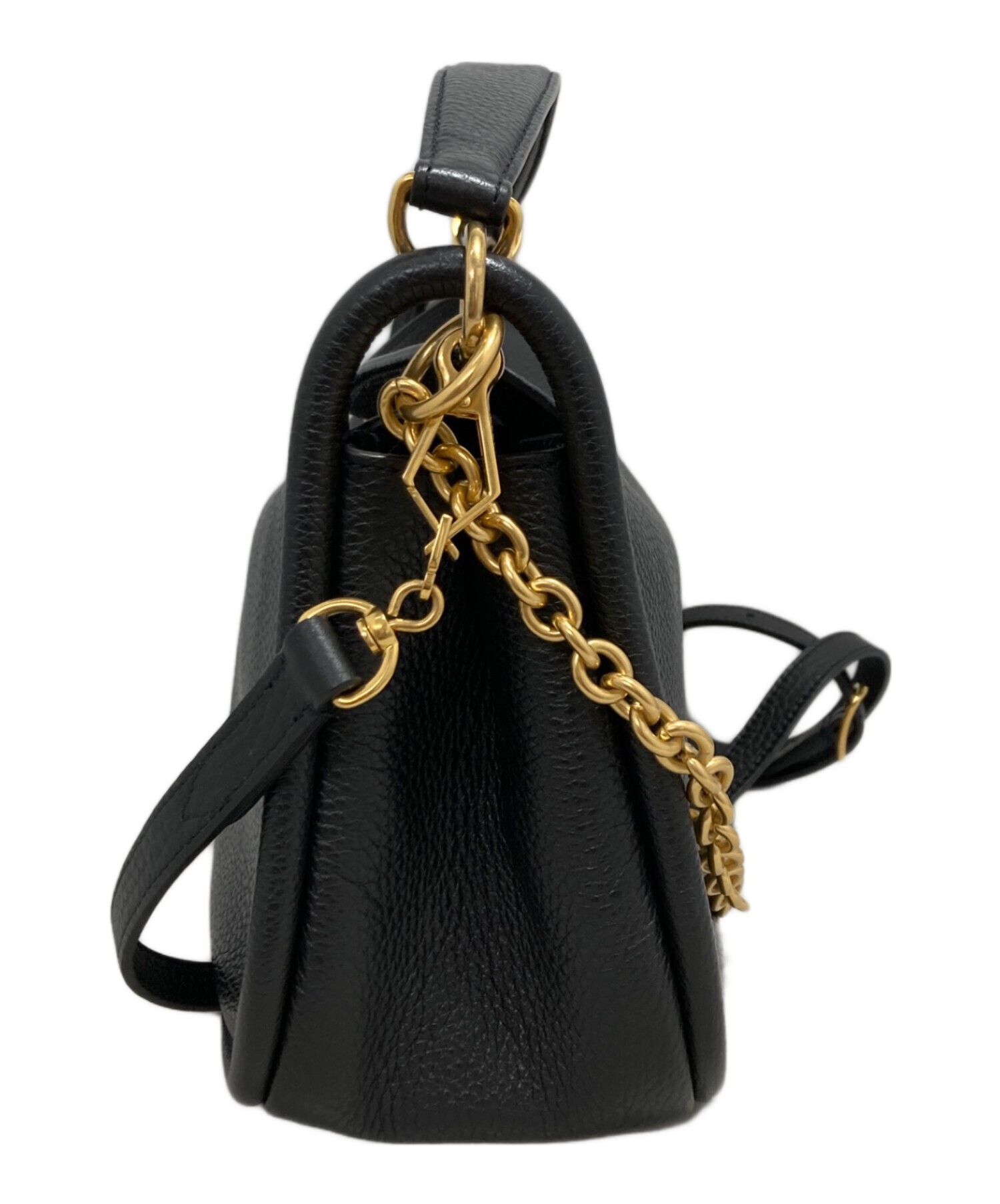 【中古•美品】Mulberry ブラックレザー ショルダーチェーンバッグ 中古・古着通販】MULBERRY (マルベリー) スモールレイトンショルダー