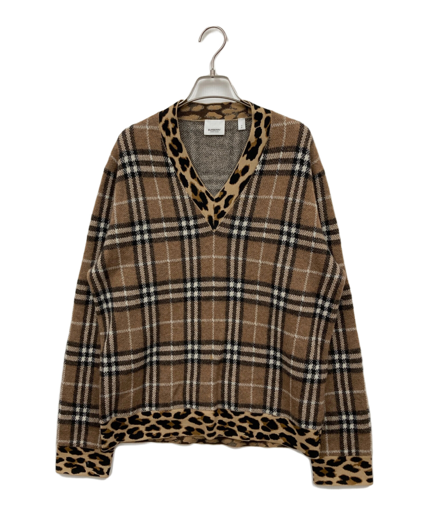 BURBERRY LONDON バーバリー　ノバチェック切り替え　半袖ニット　L 中古・古着通販】BURBERRY LONDON (バーバリーロンドン) レオパード