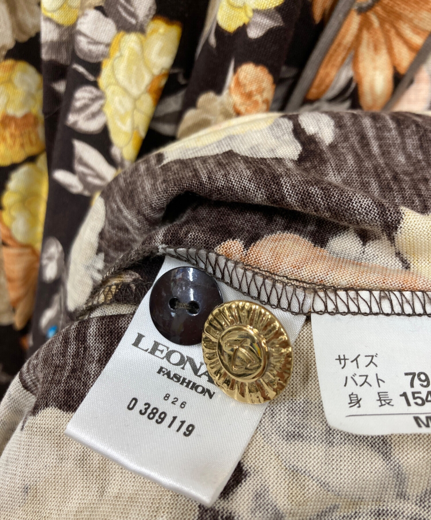 レオナール LEONARD 花柄トップス ボウタイリボン コットン トリム 