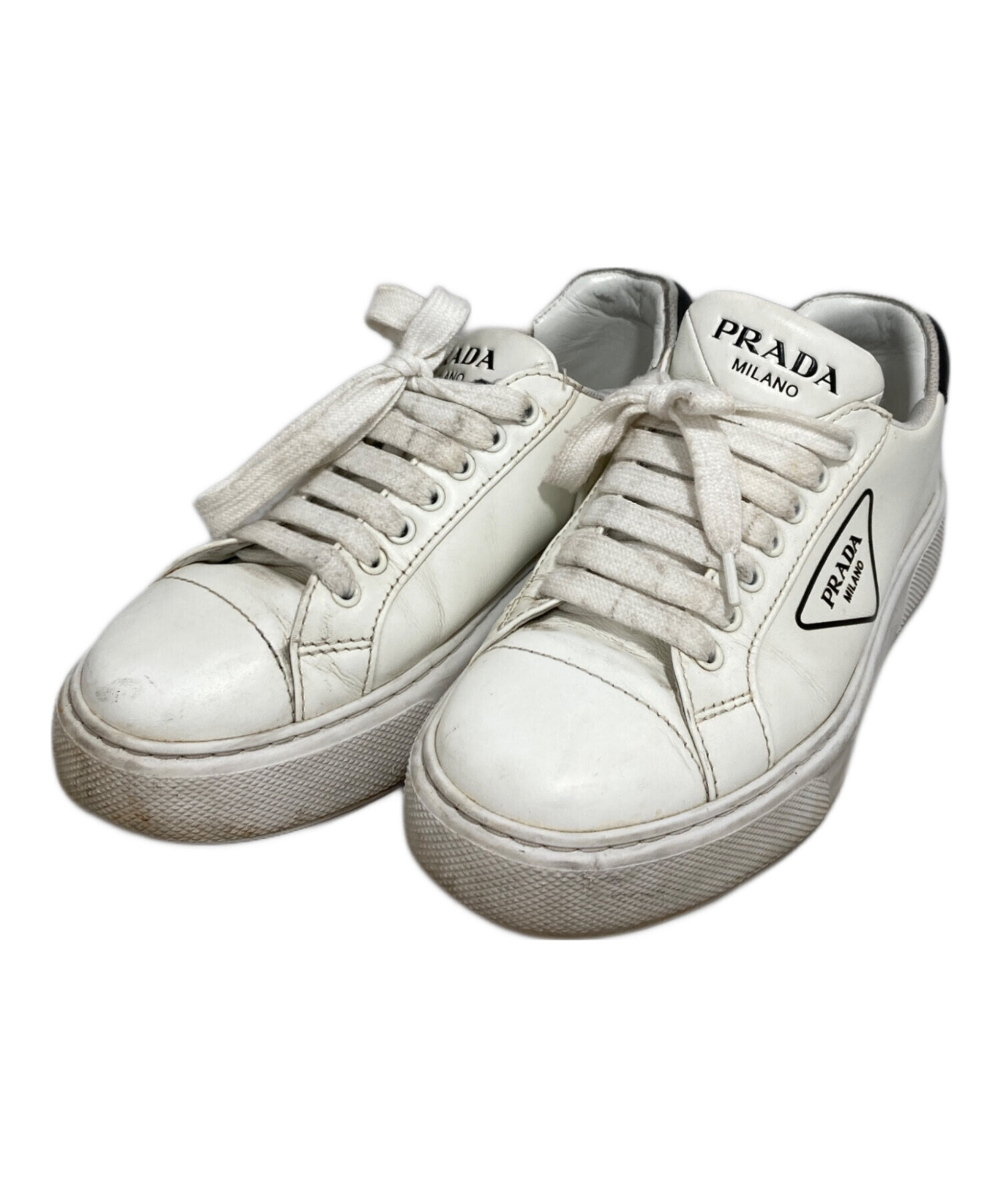 美品】PRADA スニーカー レザー ホワイト ローカット 23.5センチ 