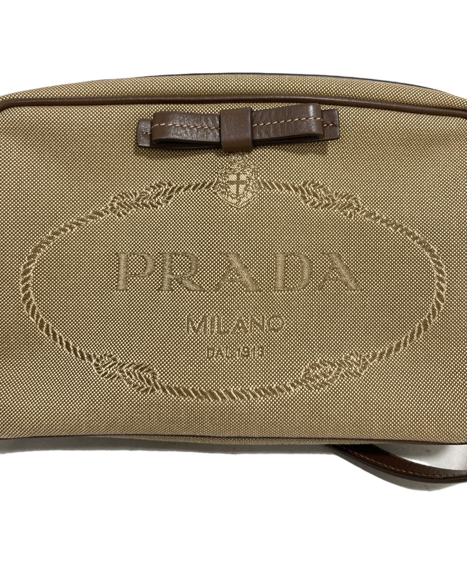 中古・古着通販】PRADA (プラダ) キャンバスショルダーバッグ ベージュ