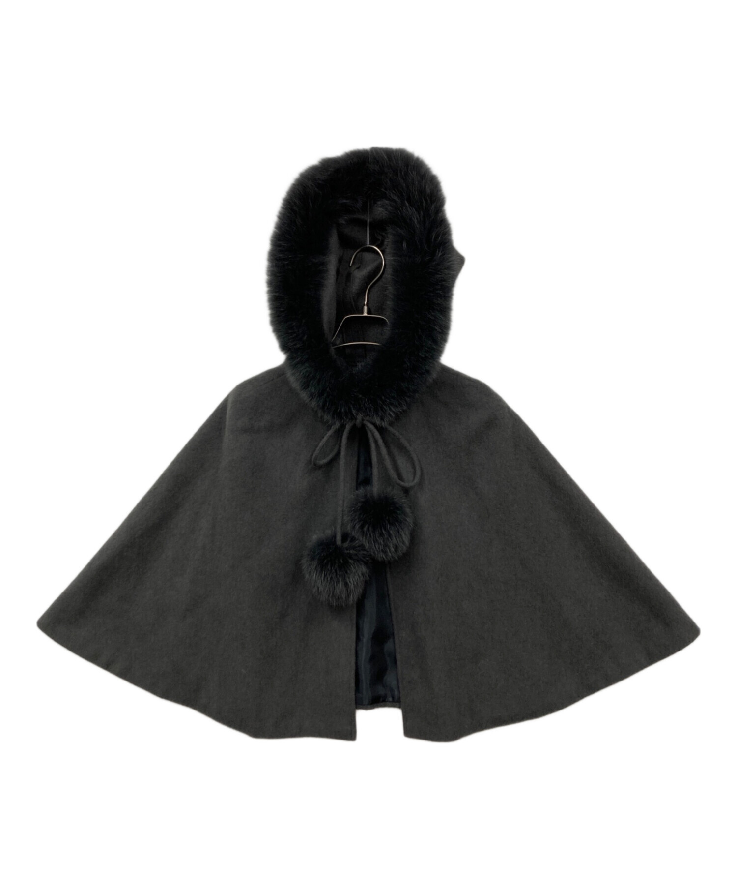 Givenchy(ジバンシィ)フォクスファー&カシミヤ　ケープコート　ブラック 中古・古着通販】GIVENCHY (ジバンシィ) ファー付きポンチョ グレー