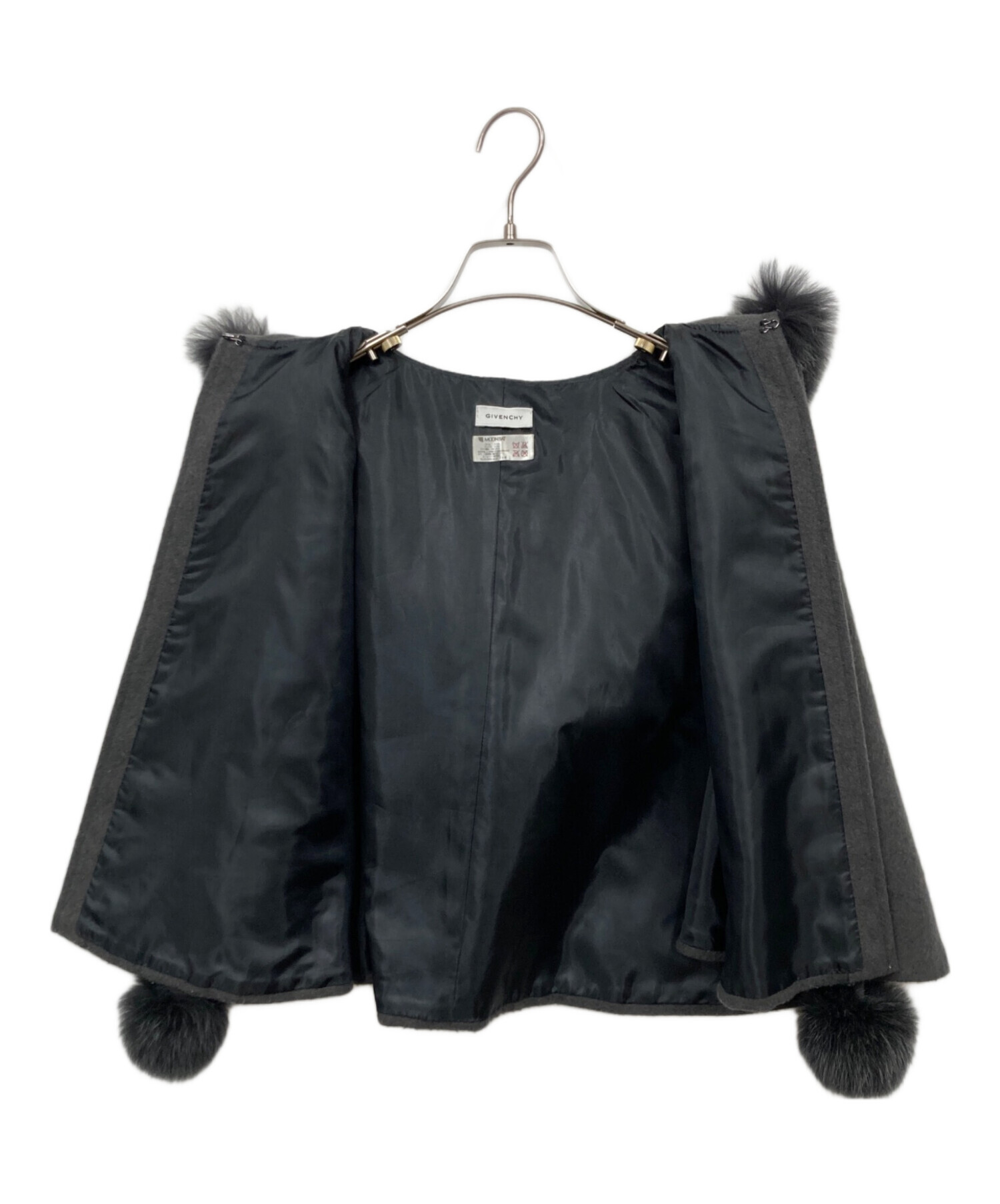 中古・古着通販】GIVENCHY (ジバンシィ) ファー付きポンチョ グレー