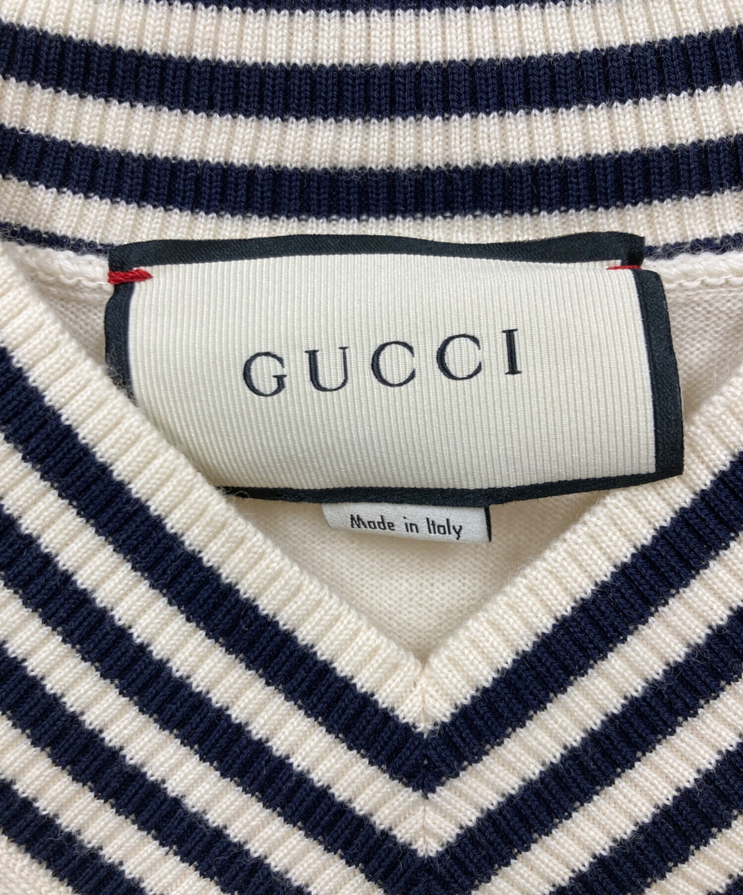 GUCCI グッチ ニット・セーター XS 白 【古着】【中古】【送料無料】 GUCCI - GUCCI グッチ ニット・セーター XS 紺x白(ボーダー) 【古着