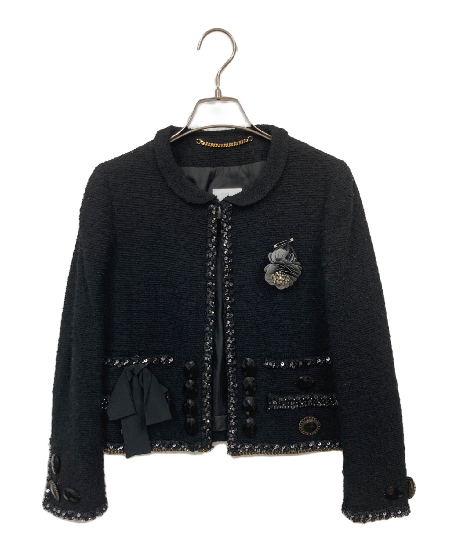 【MOSCHINO】モスキーノ　イタリア製　ブラック　ツイードジャケット 中古・古着通販】MOSCHINO (モスキ) ツイードジャケット ブラック
