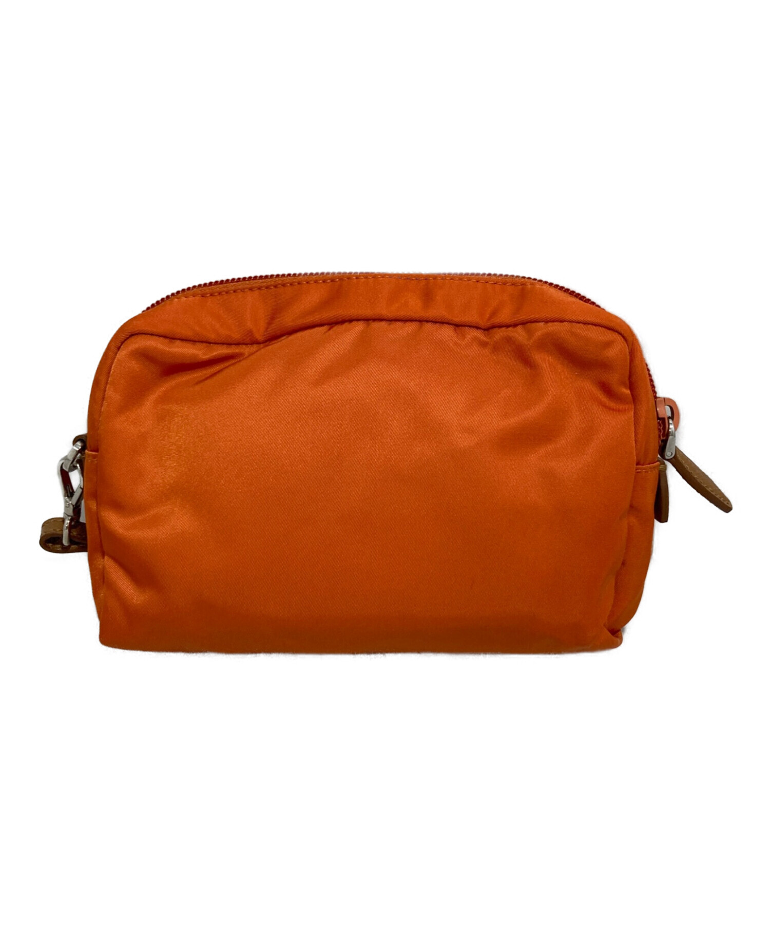 プラダ PRADA ポーチ ナイロン ブラック×オレンジ×グリーン 1NE005 中古・古着通販】PRADA (プラダ) ナイロンポーチ オレンジ｜ブランド