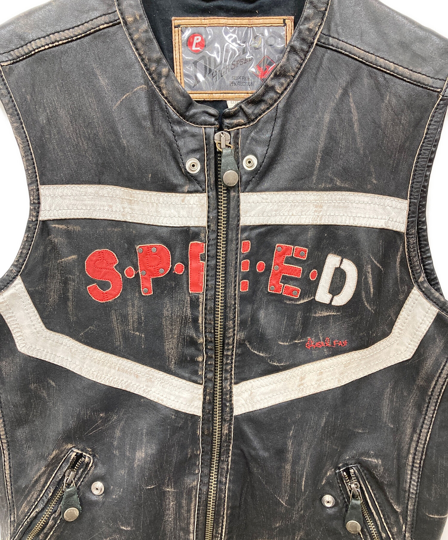 ディーゼル DIESEL レザーベスト ヴィンテージ オールドディーゼル 希少 中古・古着通販】DIESEL (ディーゼル) レザーベスト ブラック サイズ:L