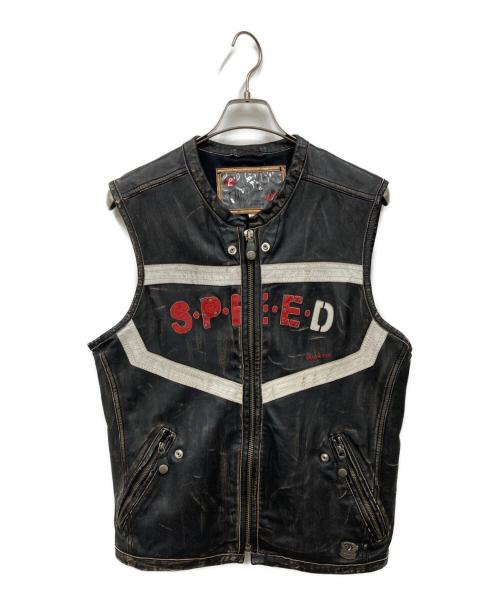 ディーゼル DIESEL レザーベスト ヴィンテージ オールドディーゼル 希少 中古・古着通販】DIESEL (ディーゼル) レザーベスト ブラック サイズ:L