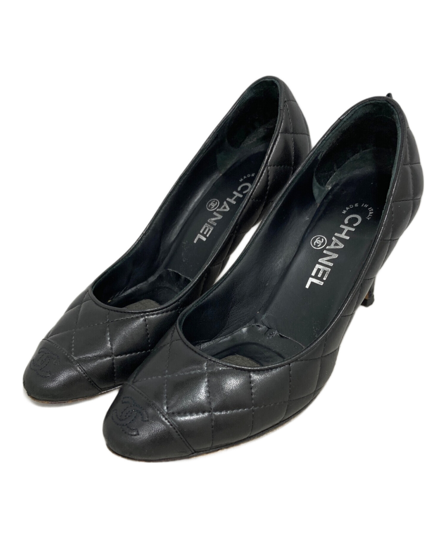 CHANEL シャネル　マトラッセ　レザーパンプス　ココマーク　ブラック 中古・古着通販】CHANEL (シャネル) マトラッセココマークパンプス