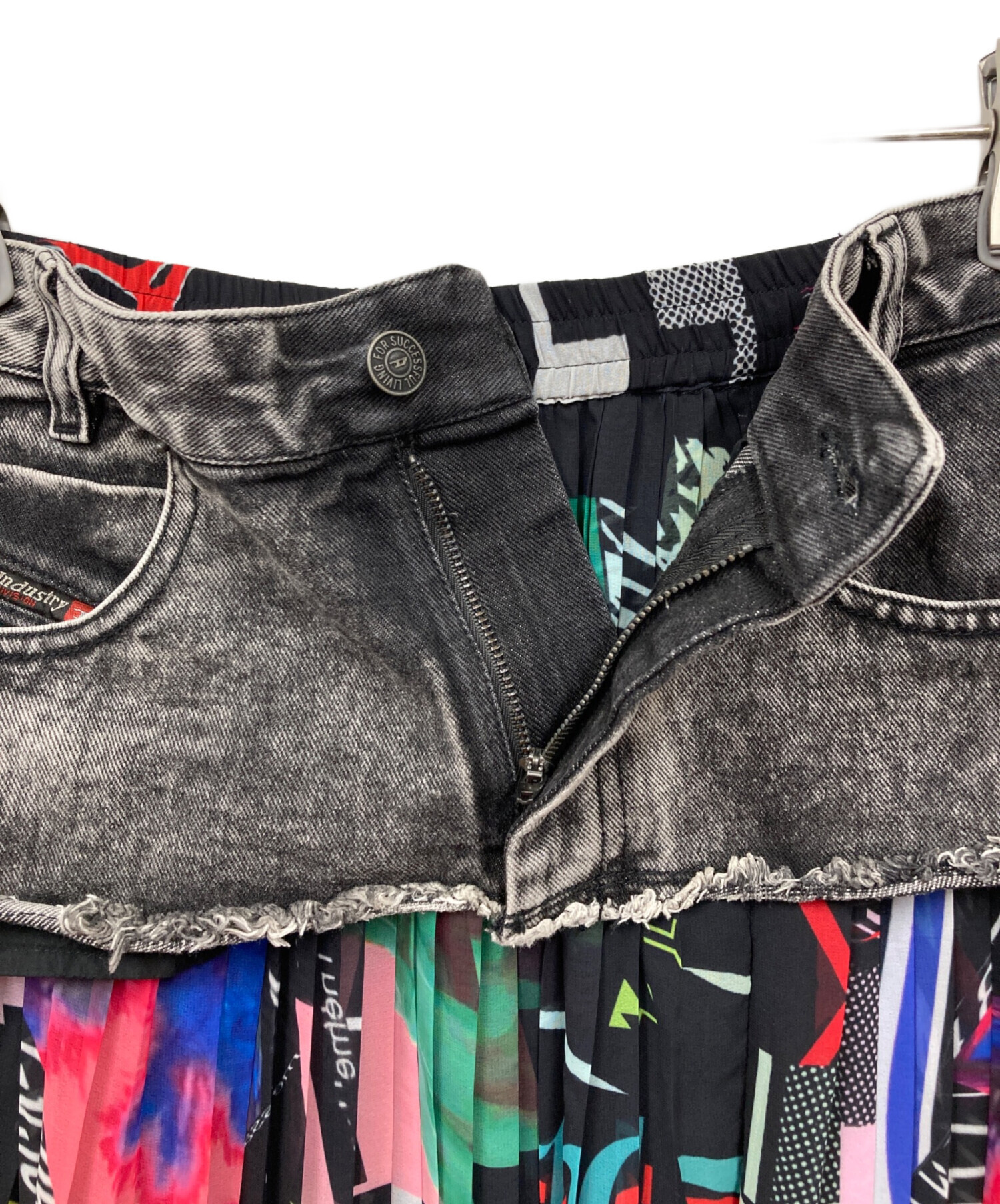 DIESEL ディーゼル 和柄 ジャガード織り レザードッキングパンツ M相当 中古・古着通販】DIESEL (ディーゼル) デニムドッキングスカート