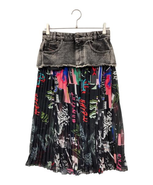 DIESEL ディーゼル 和柄 ジャガード織り レザードッキングパンツ M相当 中古・古着通販】DIESEL (ディーゼル) デニムドッキングスカート