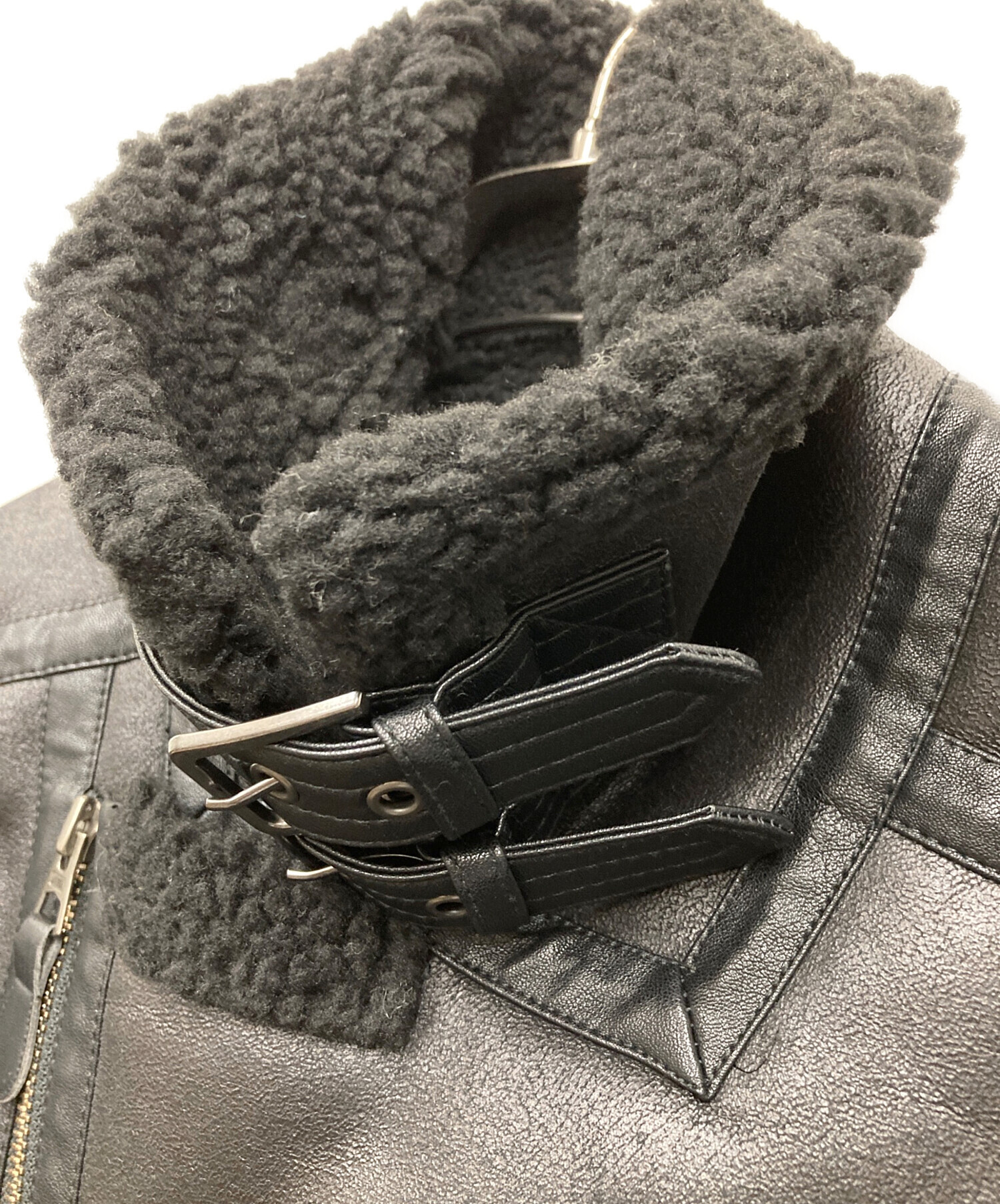 【古着】AVIREX ムートンコートブラック 中古・古着通販】AVIREX (アヴィレックス) フェイクムートン