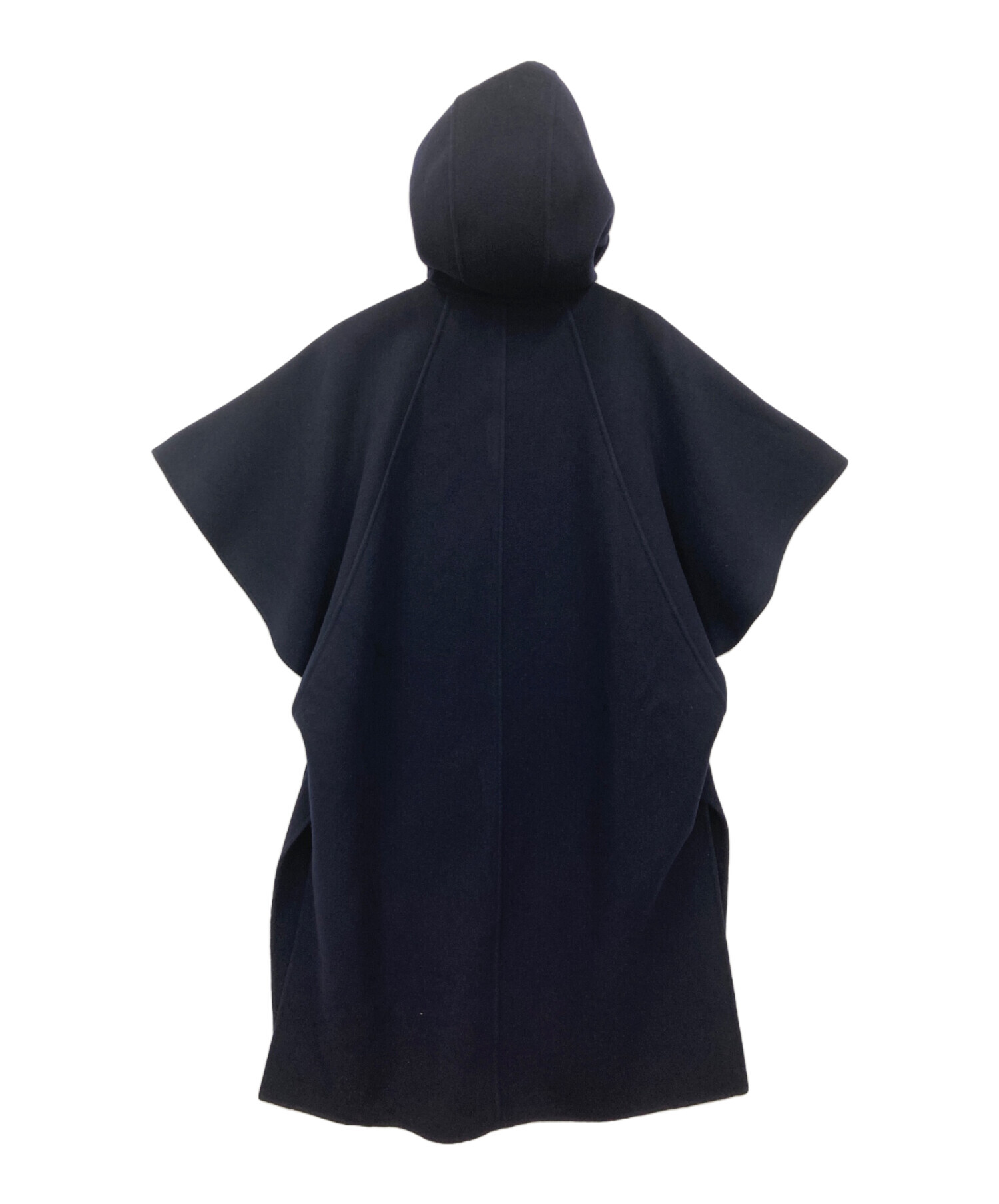 美品♡ブラミンク フード ポンチョ コート ロング ウール ネイビー 36 中古・古着通販】BLAMINK (ブラミンク) フードポンチョ コート