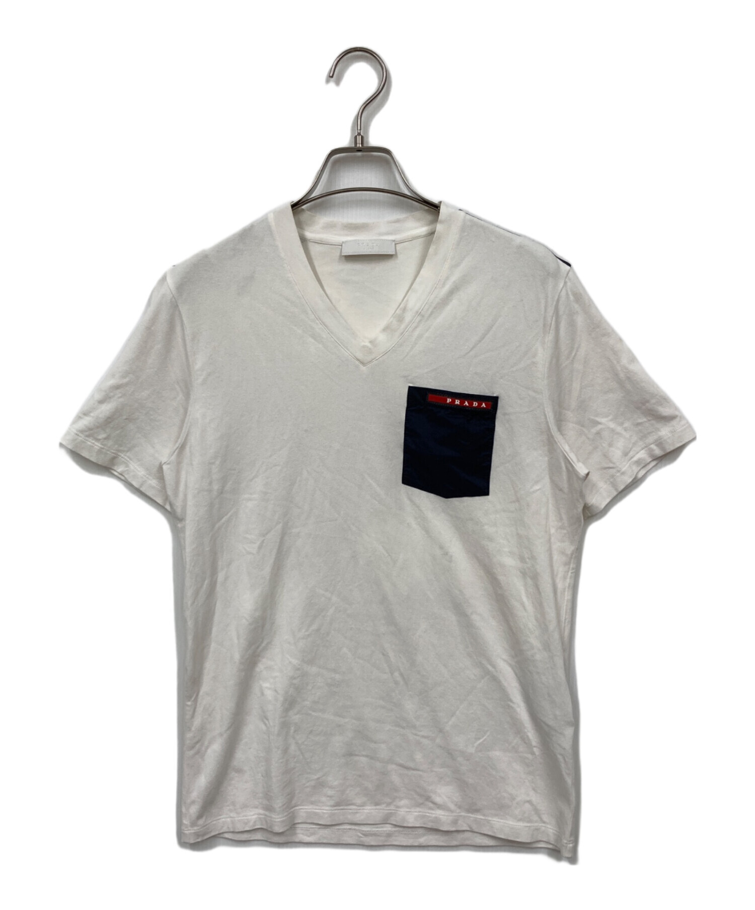 ♥PRADA クロップドTシャツ ホワイト XS 中古・古着通販】PRADA (プラダ) VネックTシャツ ホワイト サイズ:XS
