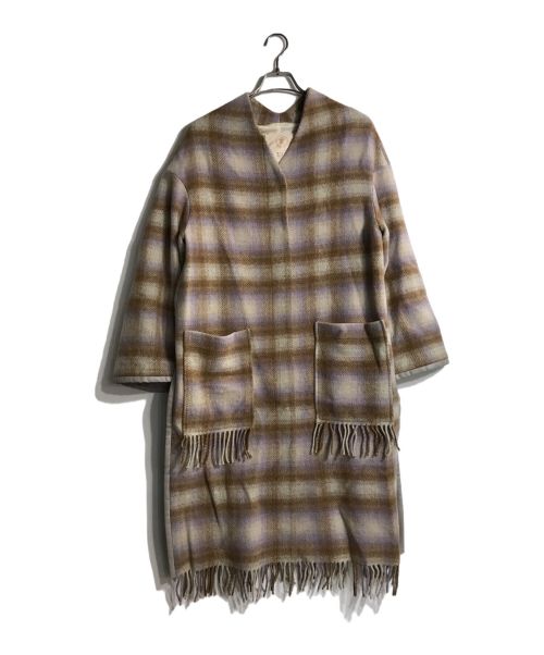 中古・古着通販】tela (テラ) チェックフリンジコート ピンク サイズ