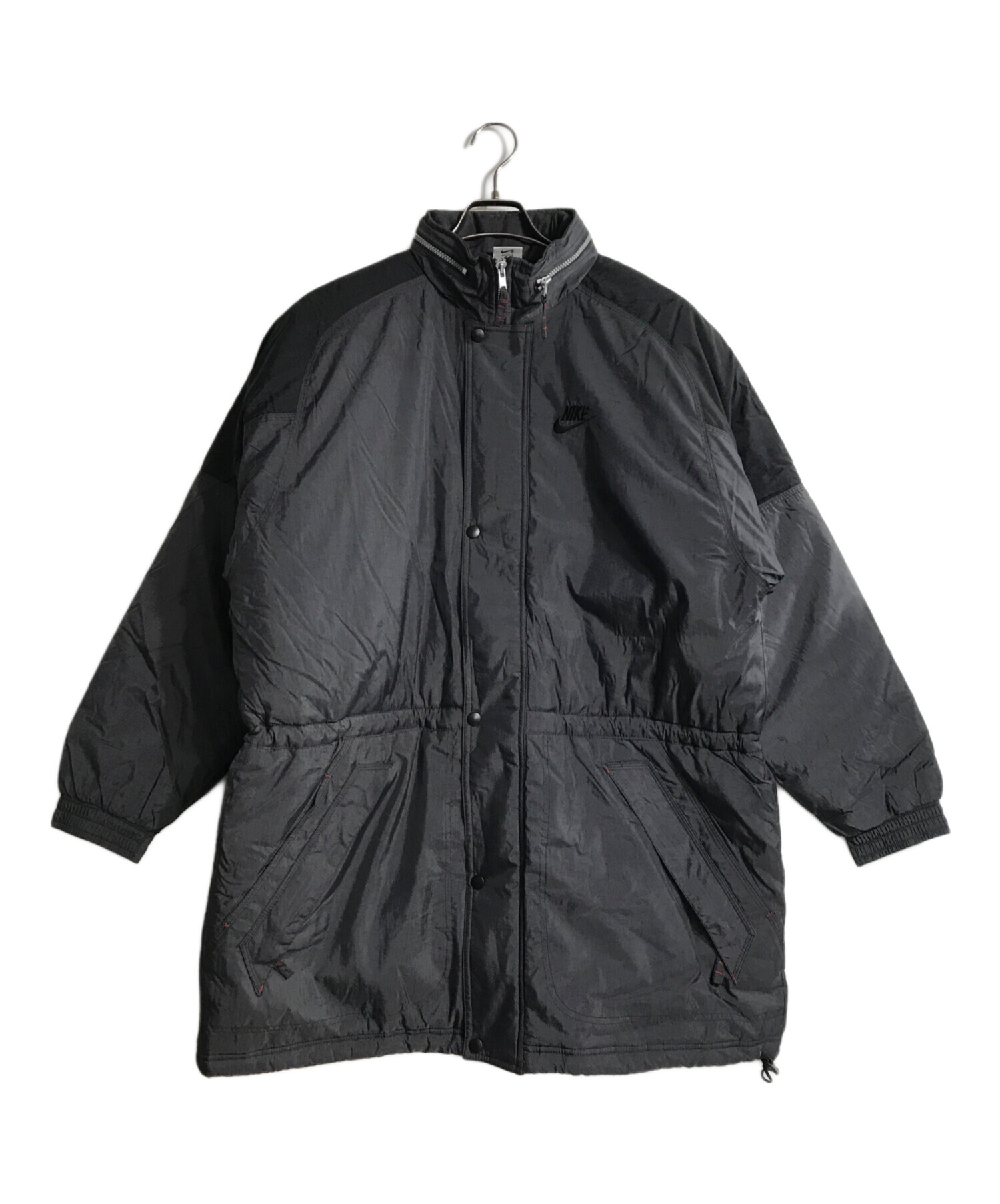 古着 NIKE ナイキ ベンチコート M ビックロゴ デカロゴ 裏ボア ロングコート ダブルジップ サッカー フットサル スポーツ観戦 NIKE ナイキ ベンチコート M 黒 古着 刺繍ロゴ ジャケット コート