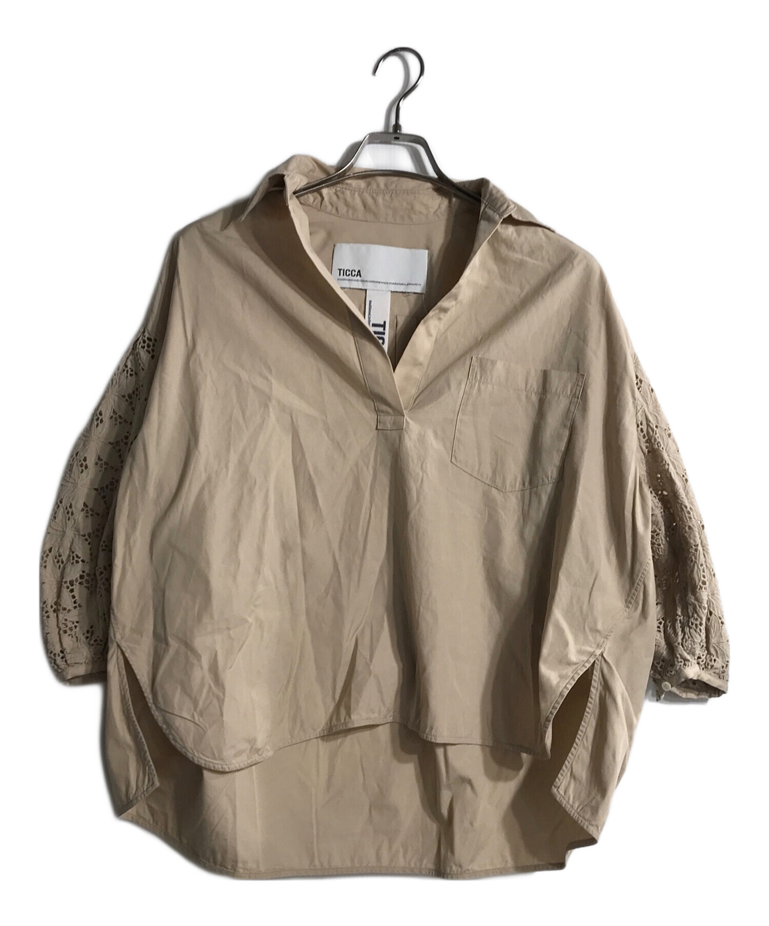 中古・古着通販】TICCA (ティッカ) コットンレースパフスリーブシャツ 