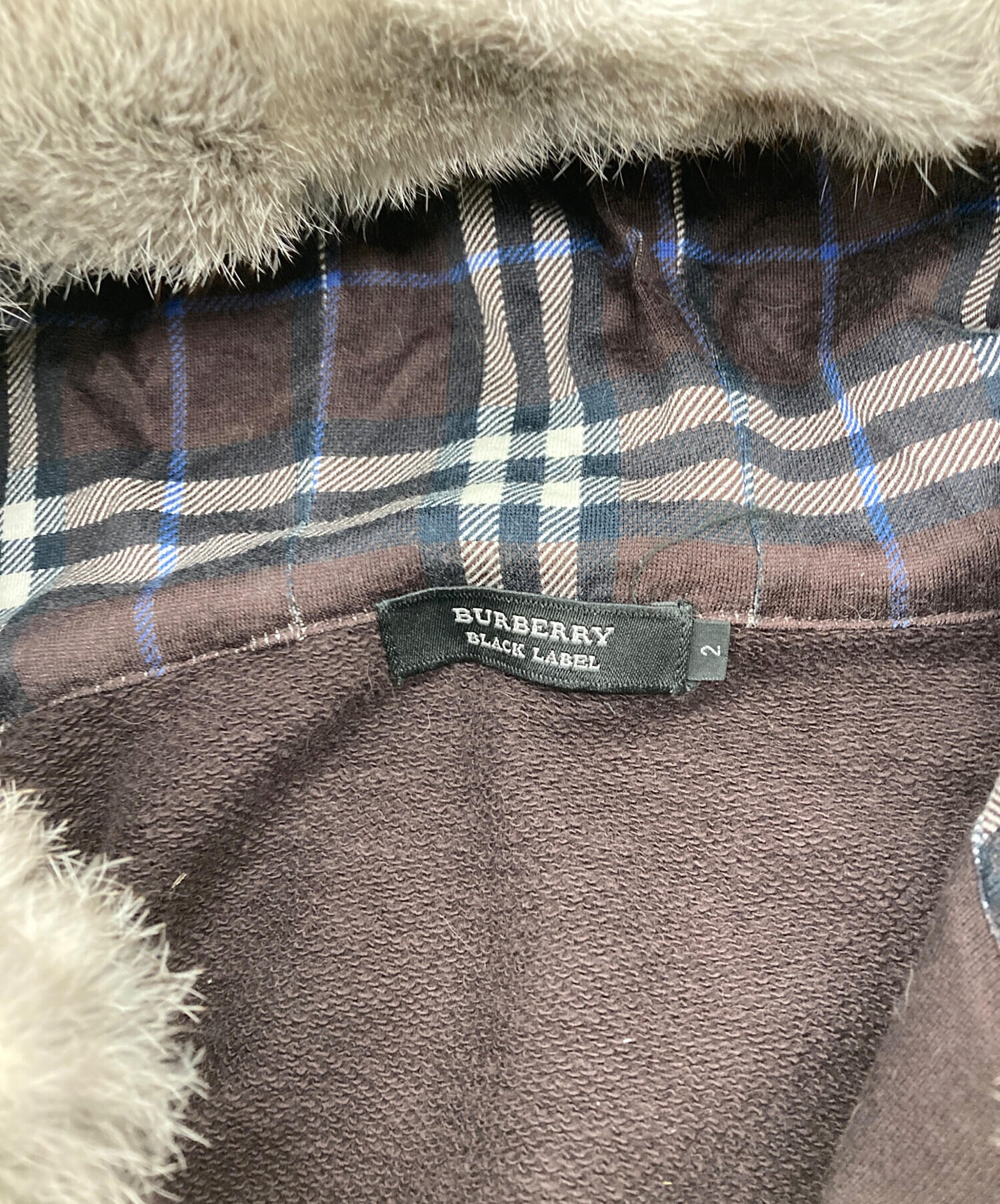 バーバリー　ブラックレーベル　ファー　パーカー　y2k グレー Burberry black label ファーパーカー チェックy2k BURBERRY BLACK