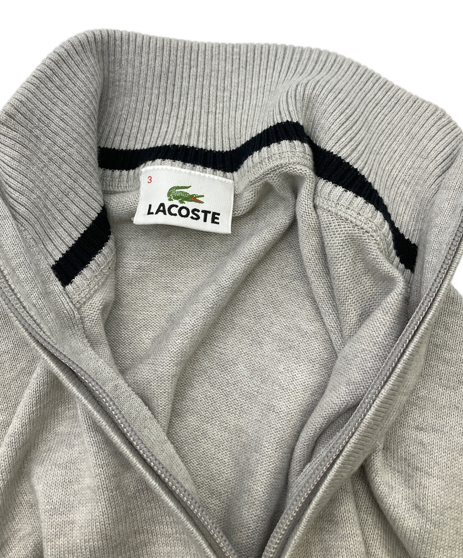 中古・古着通販】LACOSTE (ラコステ) ジップアップニット グレー 